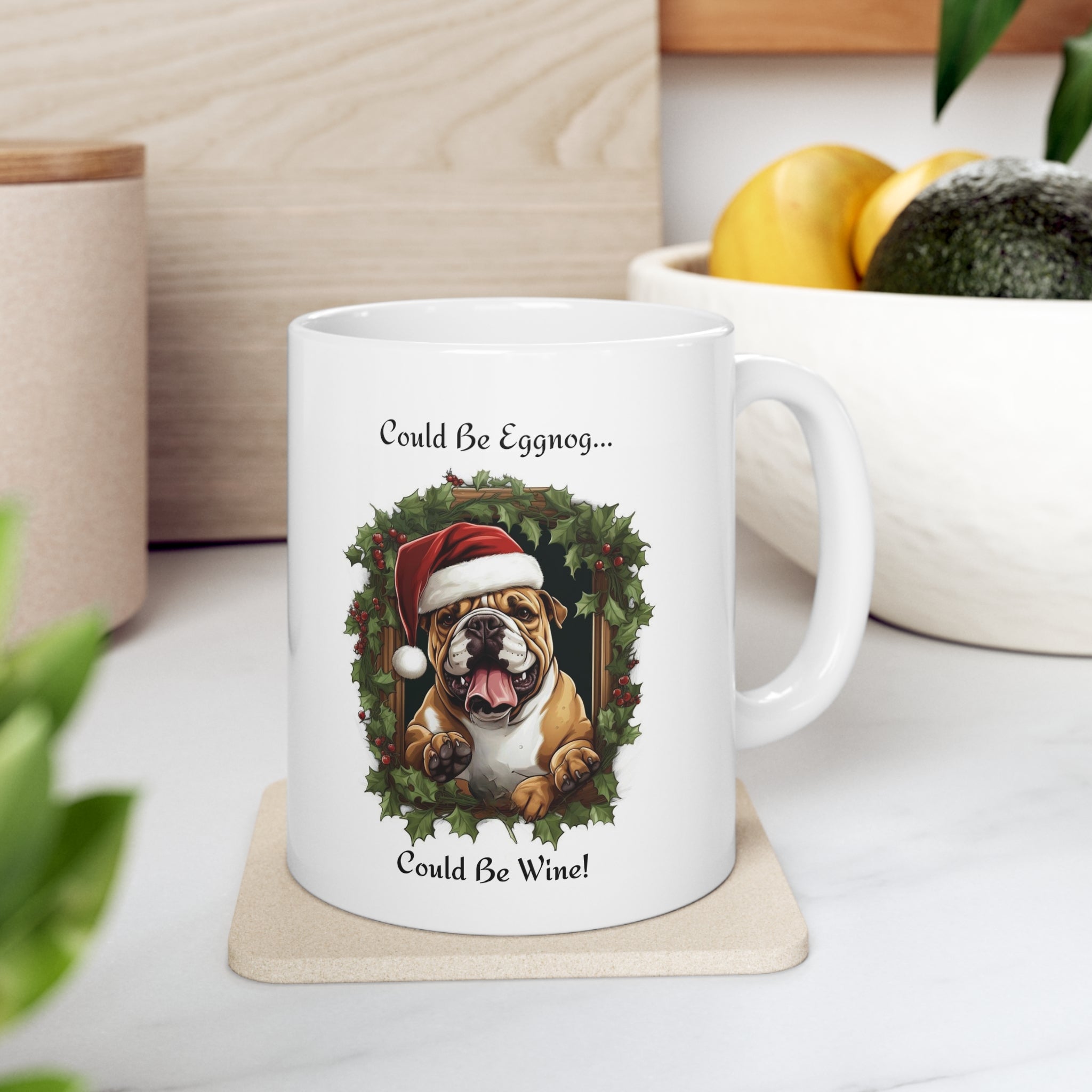 🎄🍷 Tipsy Bully's "Could Be Eggnog... Could Be Wine" Xmas Mugs-English Bulldog 🍷🎄