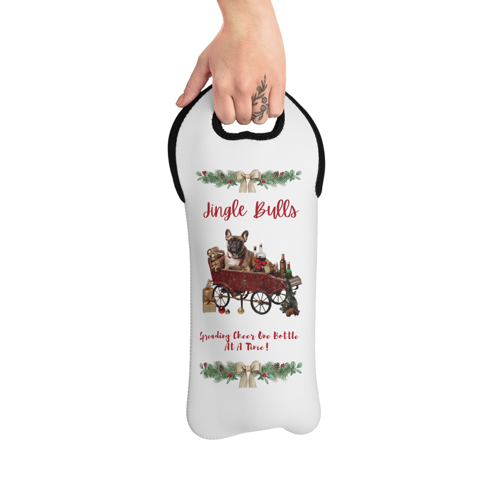 🎄🍷 Tipsy Bully's "Jingle Bulls - Spreading Cheer One Bottle At A Time" Wine Tote 🍷🎄 French Bulldog