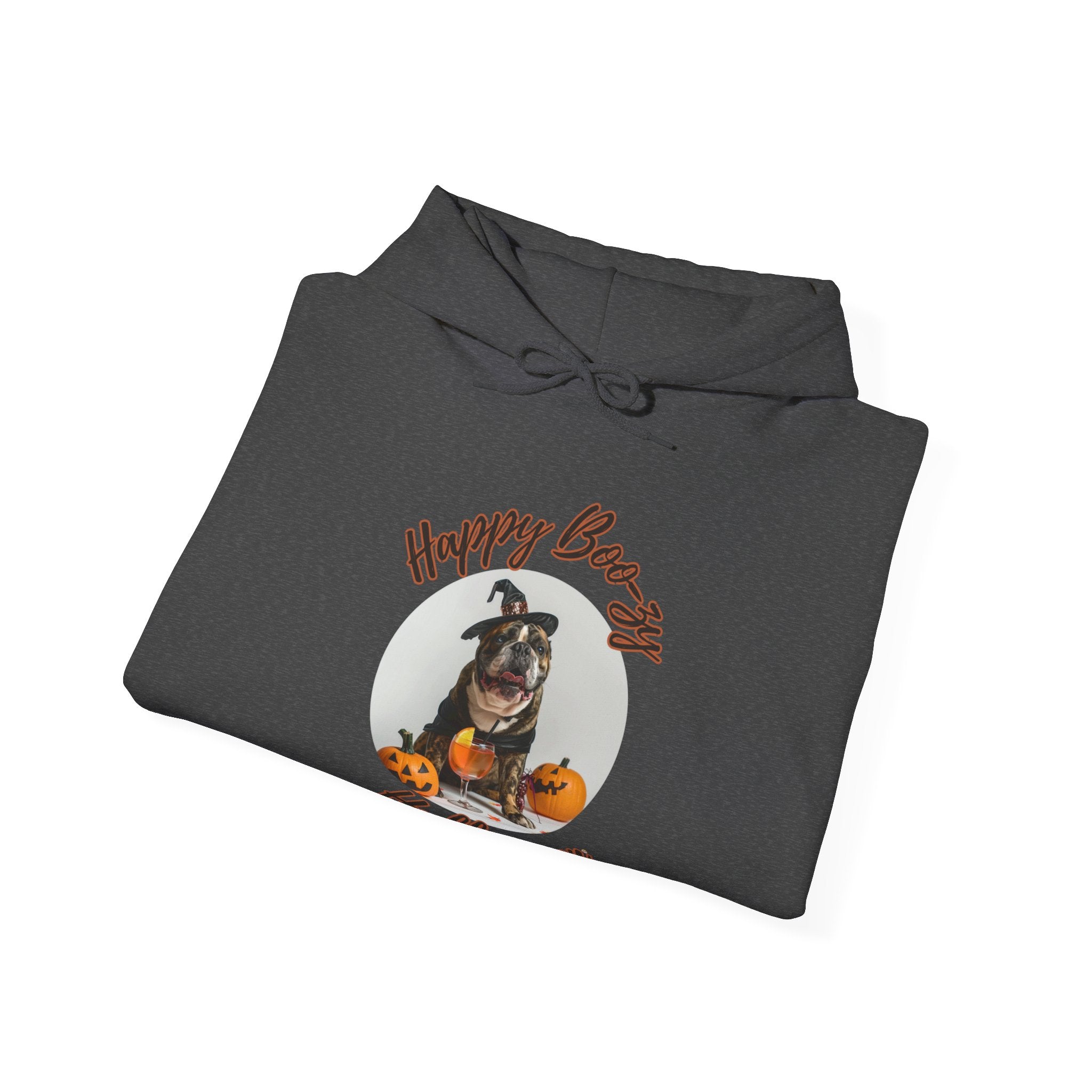 "Happy Boo-zy Halloween" Halloween Bulldog Hoodie (Black/English)