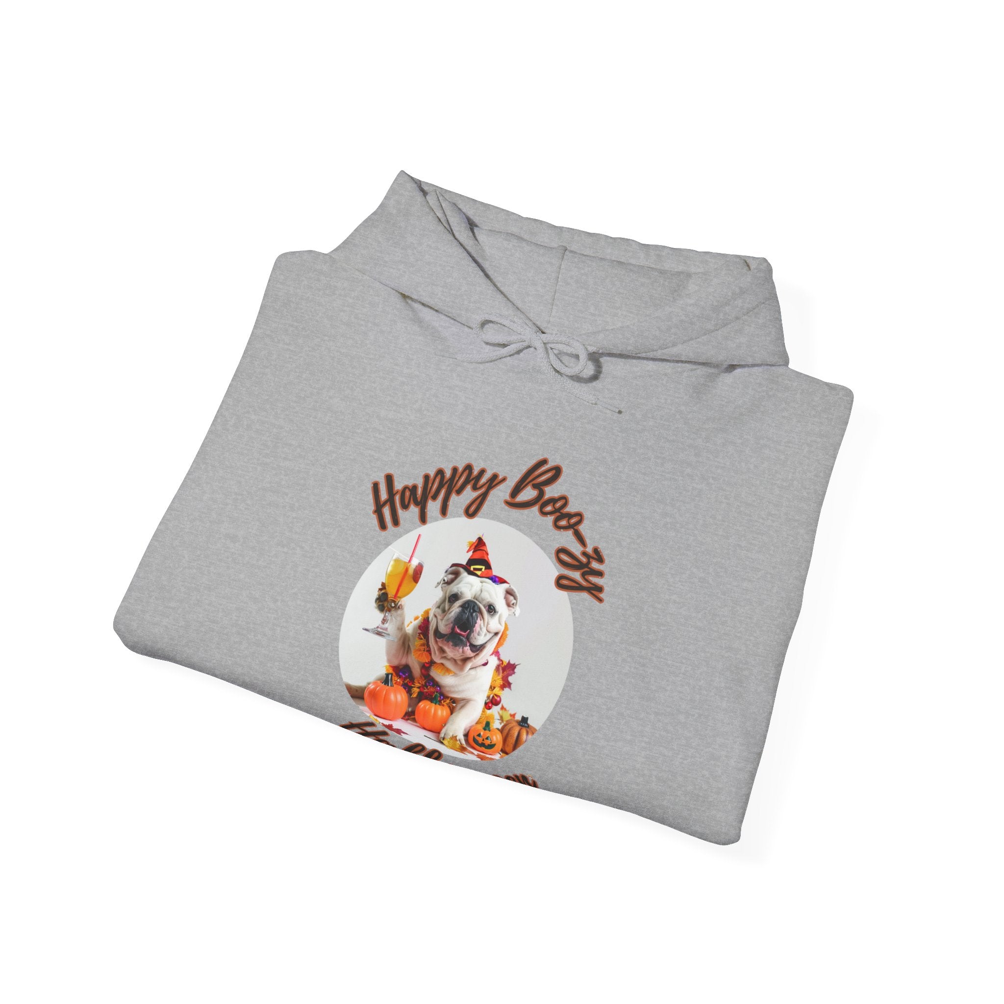 "Happy Boo-zy Halloween" Halloween Bulldog Hoodie (White/English)