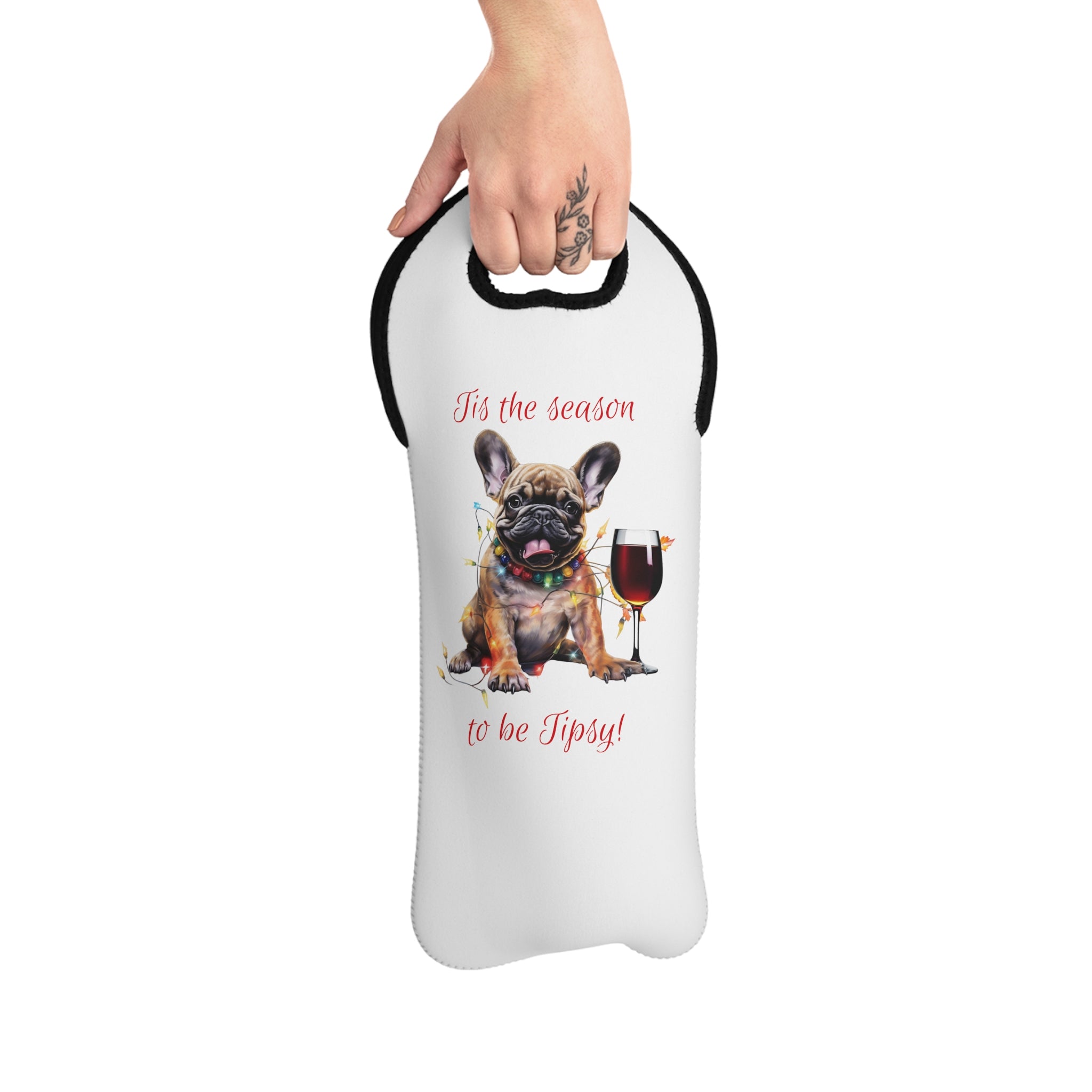 🎄🍷 Tipsy Bully's "Tis the Season to Be Tipsy" Wine Tote 🍷🎄 French Bulldog