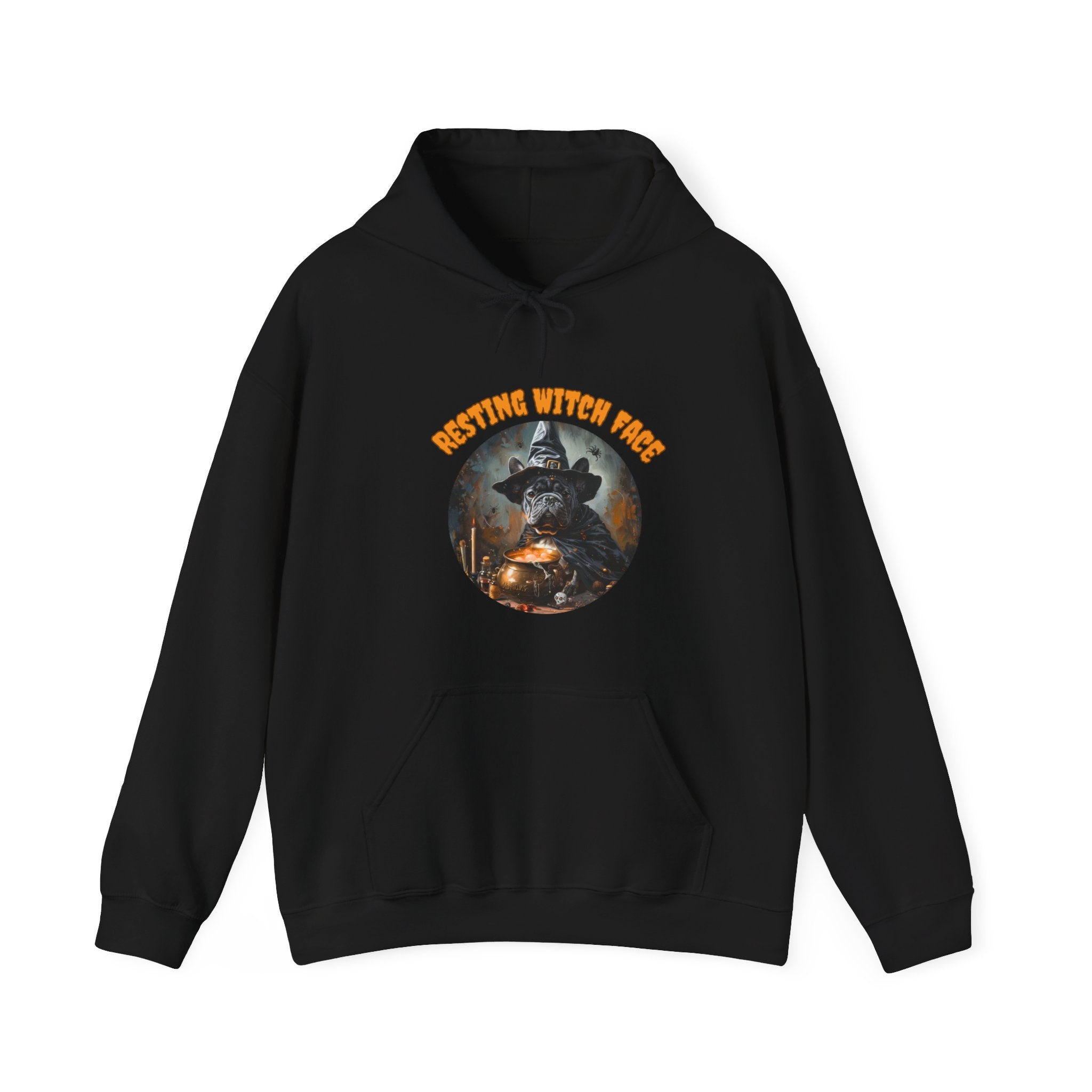 "Resting Witch Face" Halloween Bulldog Hoodie (Black/French)