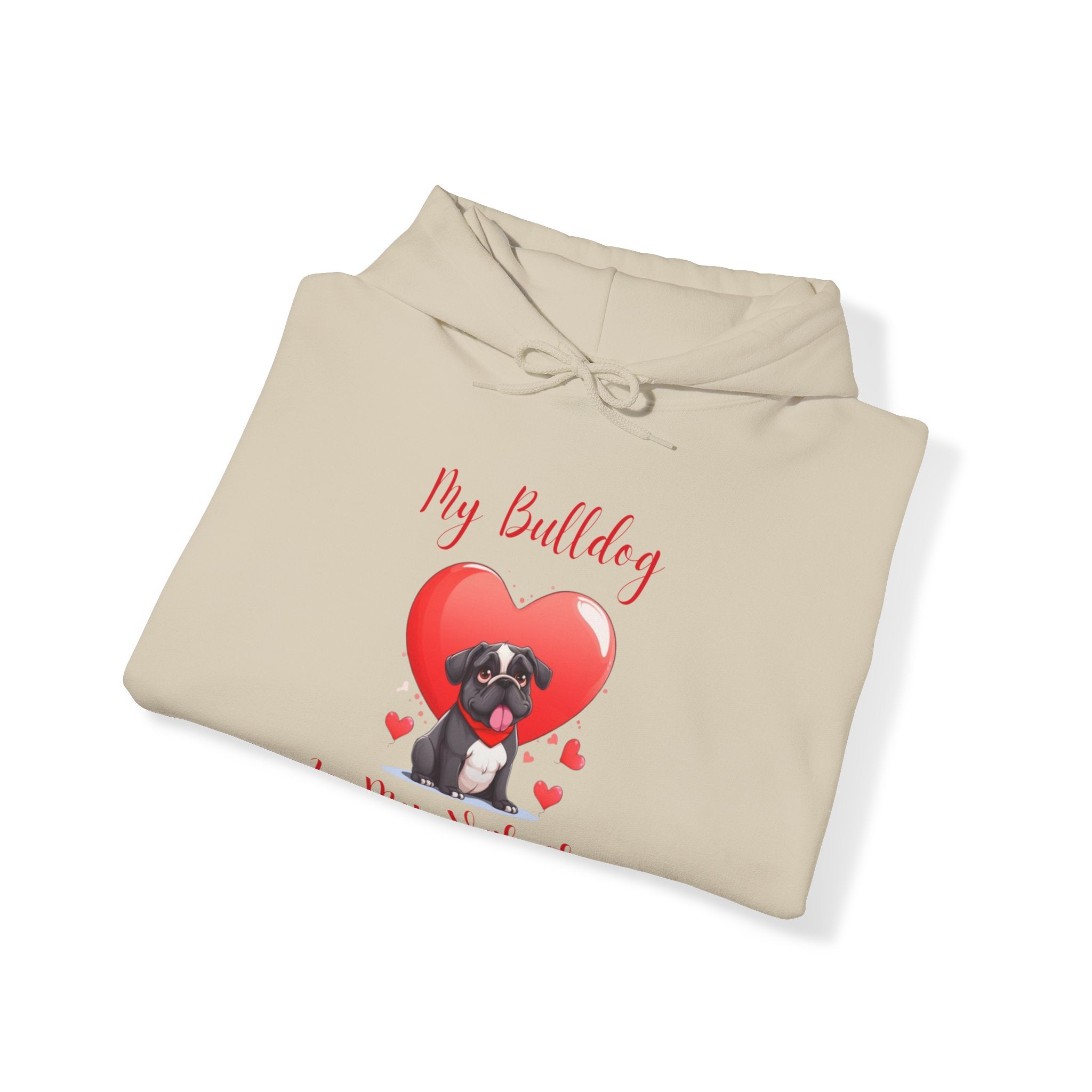 My Bulldog Is My Valentine" - Customizable Bulldog Valentine's Day Hoodie from Tipsy Bully (English/Black)