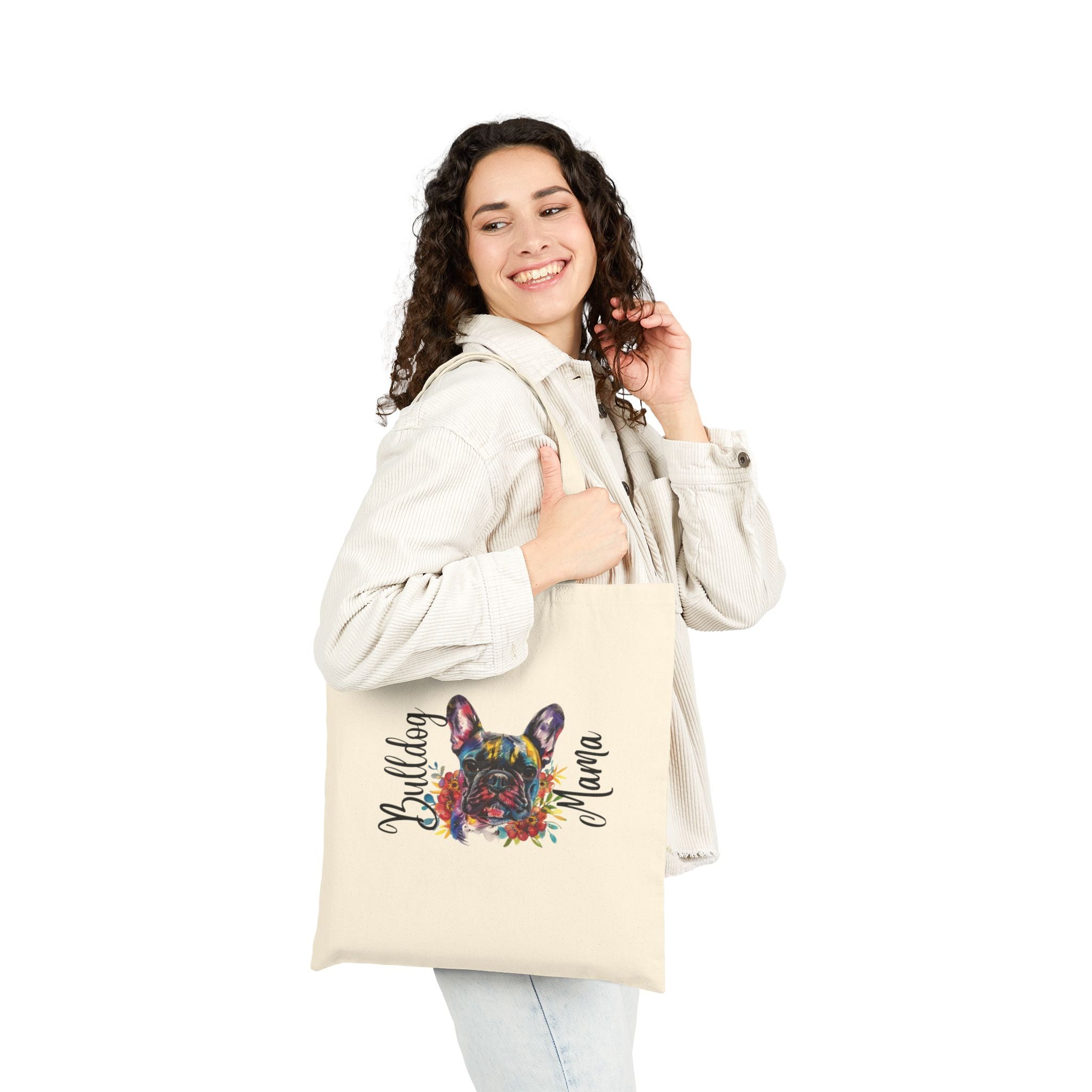 Bulldog Mama Cotton Canvas Tote Bag (French1)