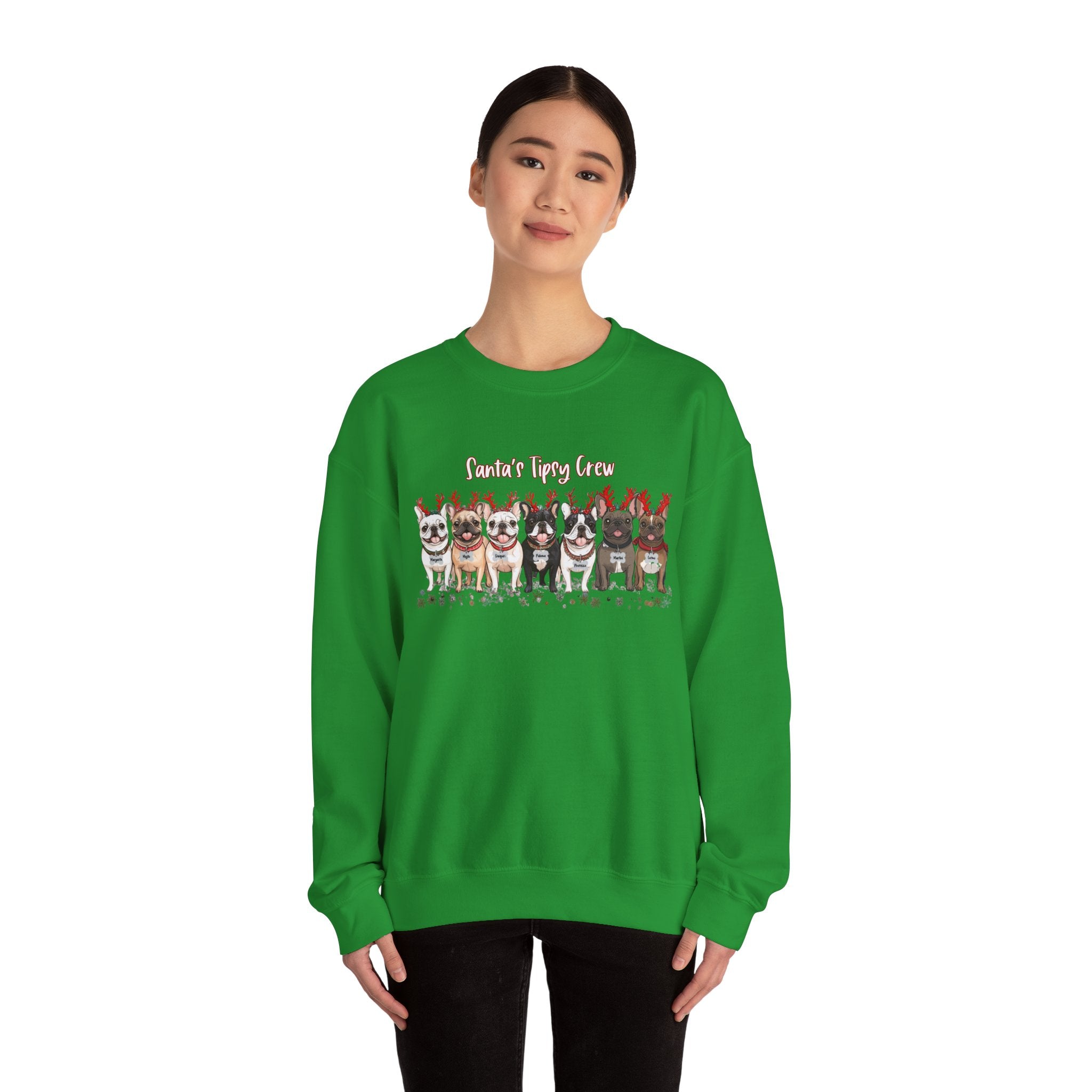 “Santa’s Tipsy Crew” Christmas Crewneck Sweatshirt - Unisex packaging - French Bulldog mom sweatshirt | Tipsy Bully