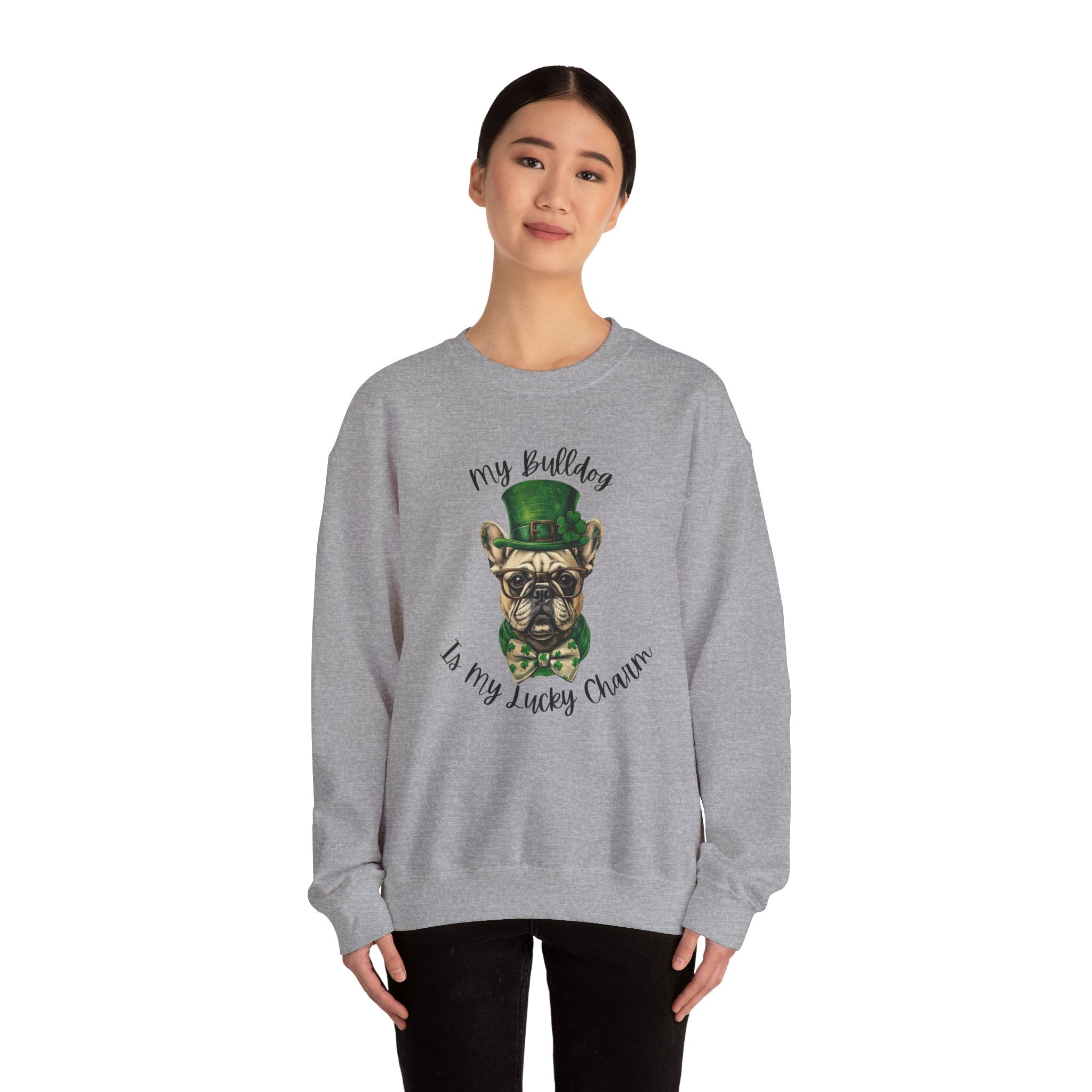 Tipsy Bully St. Patrick's Day Sweatshirt: "My Bulldog is My Lucky Charm (French)