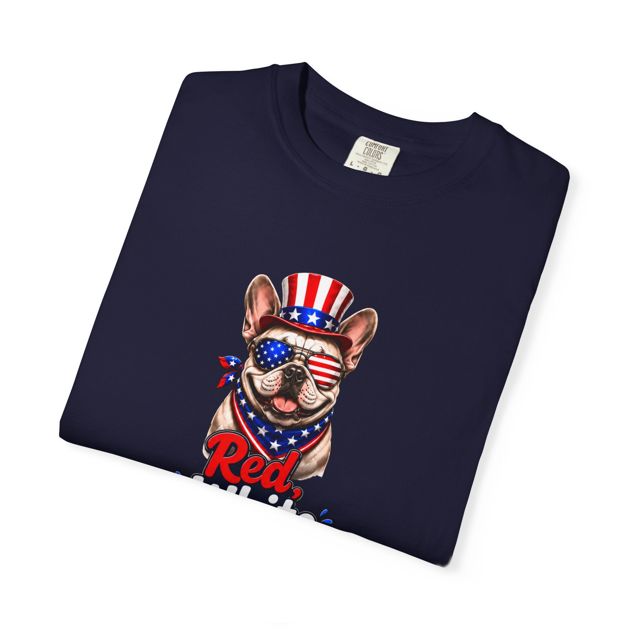 Red, White & Drool Bulldog T-Shirt | Patriotic Garment-Dyed Tee (French)