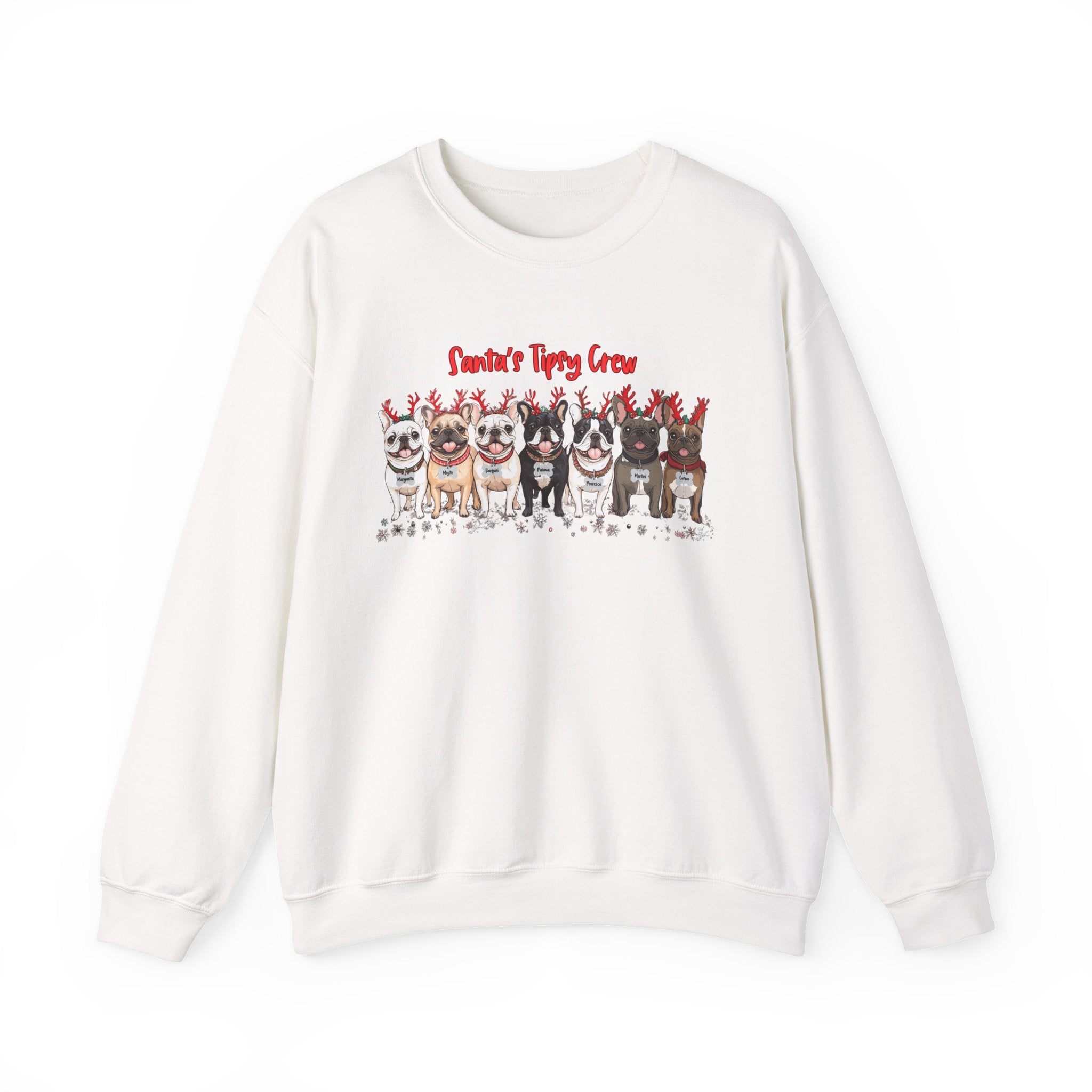 “Santa’s Tipsy Crew” Christmas Crewneck Sweatshirt - Unisex alternate view - French Bulldog mom sweatshirt | Tipsy Bully