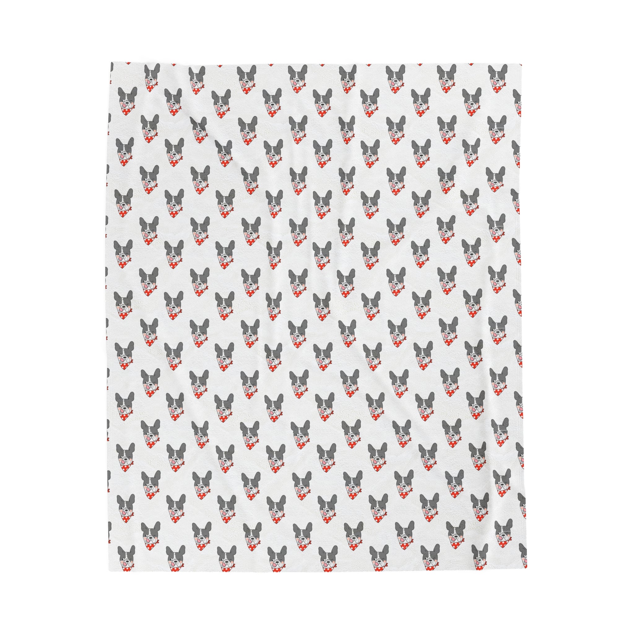 Bulldog Cuddle Haven: All-Over-Print Velveteen Blanket (French)