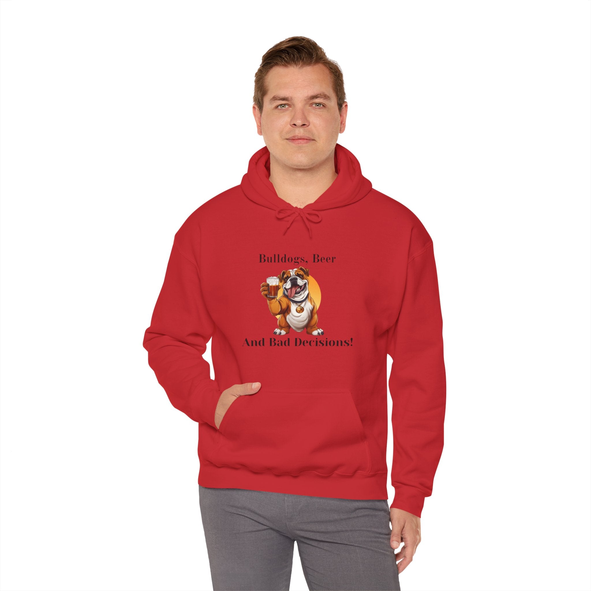 Bulldogs, Beer, and Bad Decisions" Hoodie - Your Go-To Gear for Mischievous Times! (English/Black)