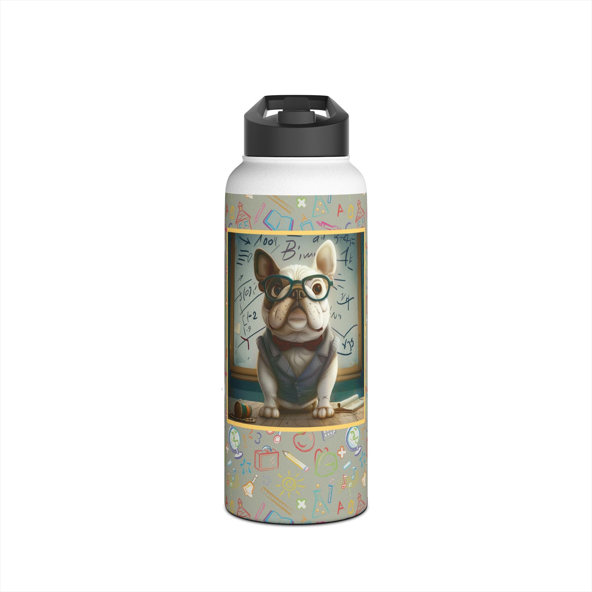 Smarty Paws Back-to-School Bulldog Water Bottle (White/French)