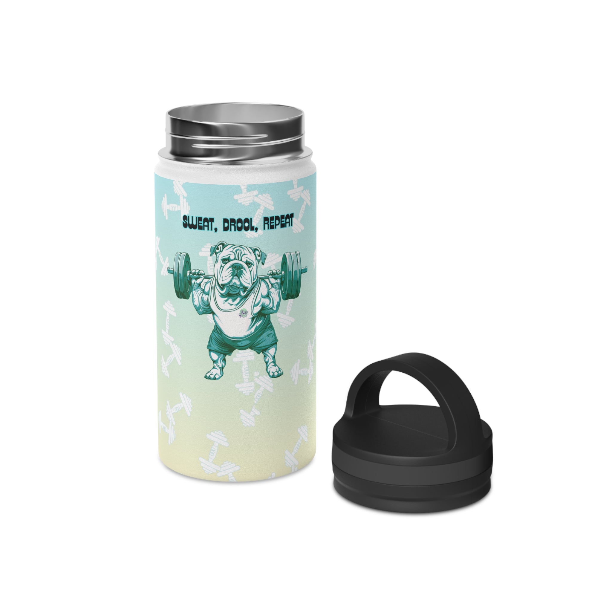 Tipsy Bully Ripped Bulldog Stainless Steel Water Bottle, Handle Lid (English/Green)