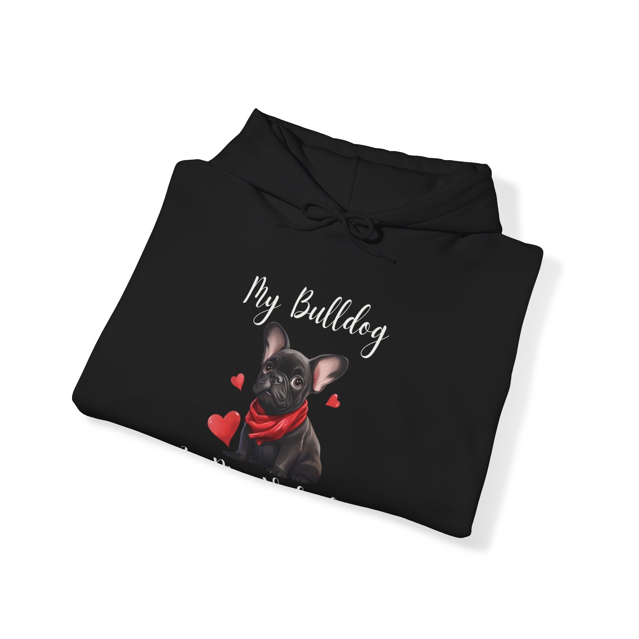 My Bulldog Is My Valentine" - Customizable Bulldog Valentine's Day Hoodie from Tipsy Bully (French/Black)