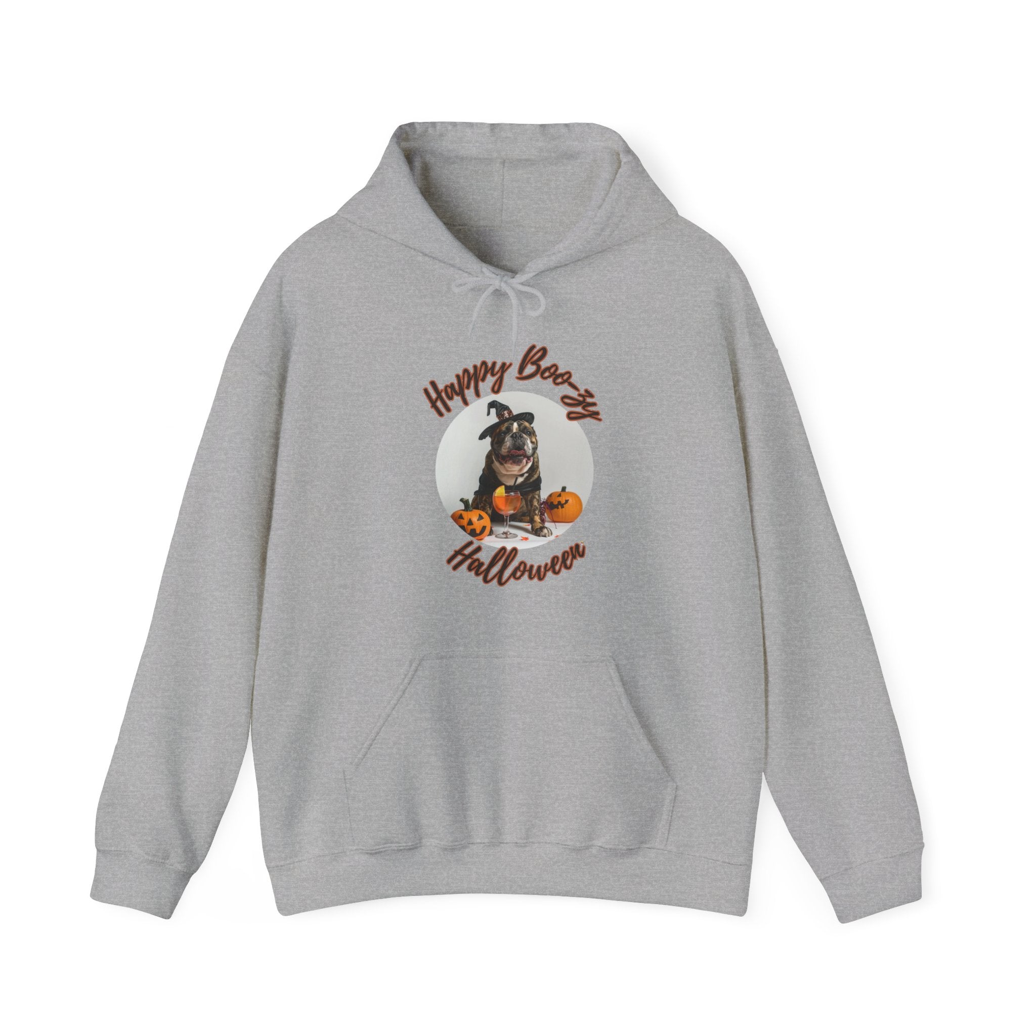 "Happy Boo-zy Halloween" Halloween Bulldog Hoodie (Black/English)