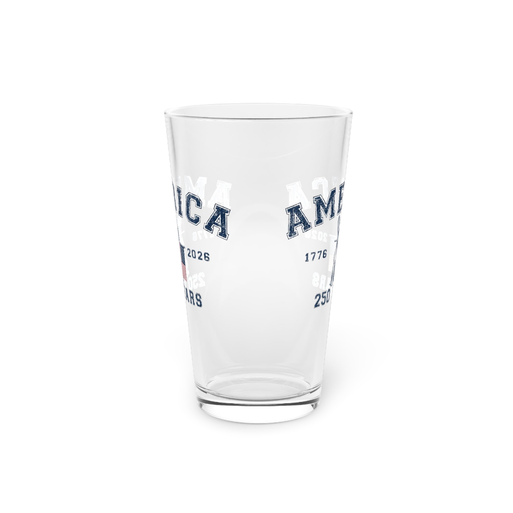 America 250 Years Pint Glass — Patriotic Bulldog & Flag 16oz Beer Glass (English)