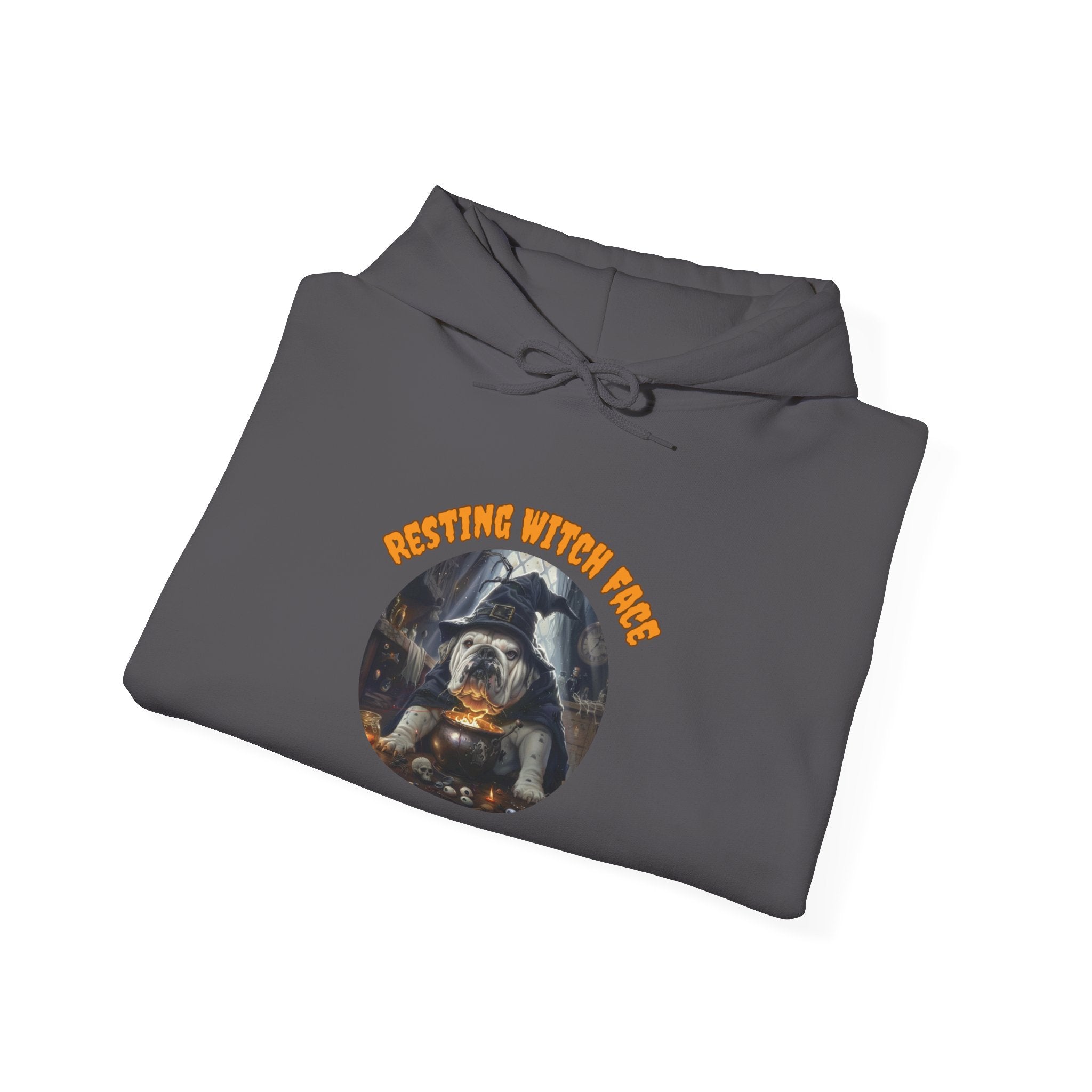 "Resting Witch Face" Halloween Bulldog Hoodie (White/English)