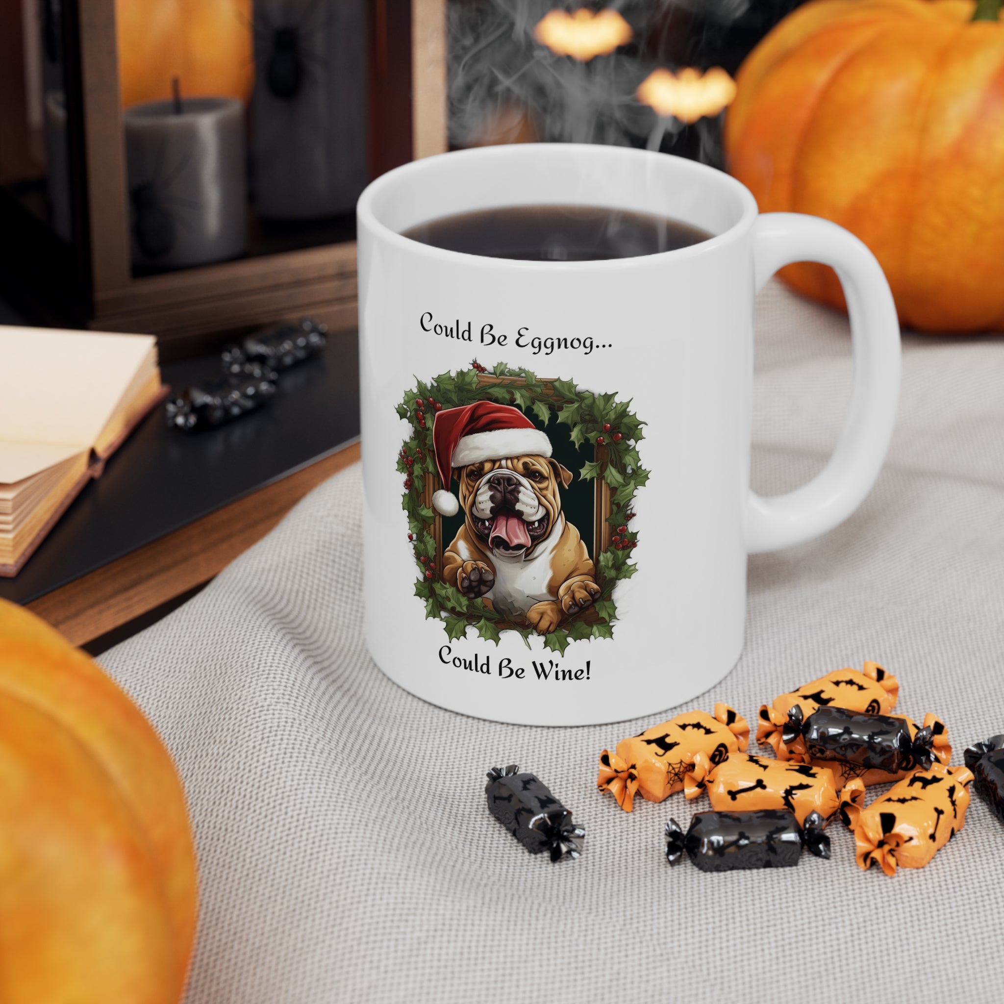 🎄🍷 Tipsy Bully's "Could Be Eggnog... Could Be Wine" Xmas Mugs-English Bulldog 🍷🎄