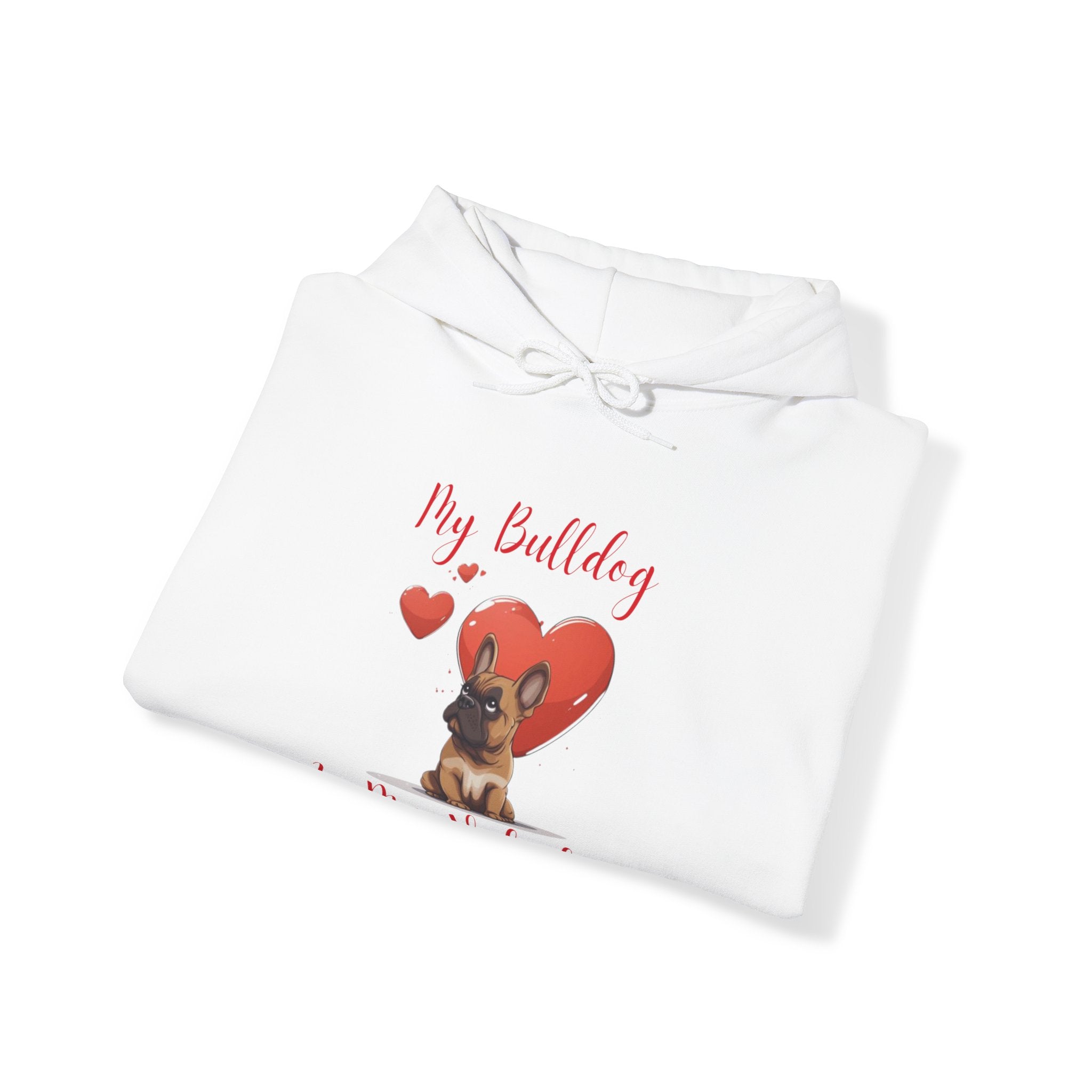 My Bulldog Is My Valentine" - Customizable Bulldog Valentine's Day Hoodie from Tipsy Bully (French/Brown)