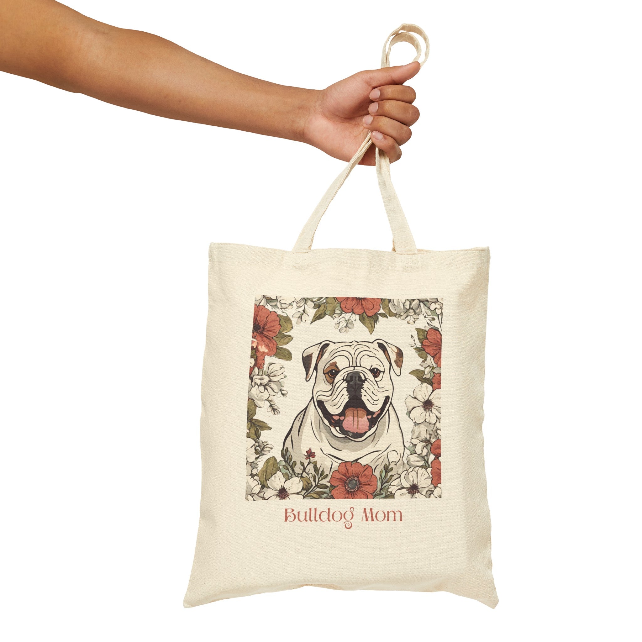 "Bulldog Mom" Canvas Tote (English/White)