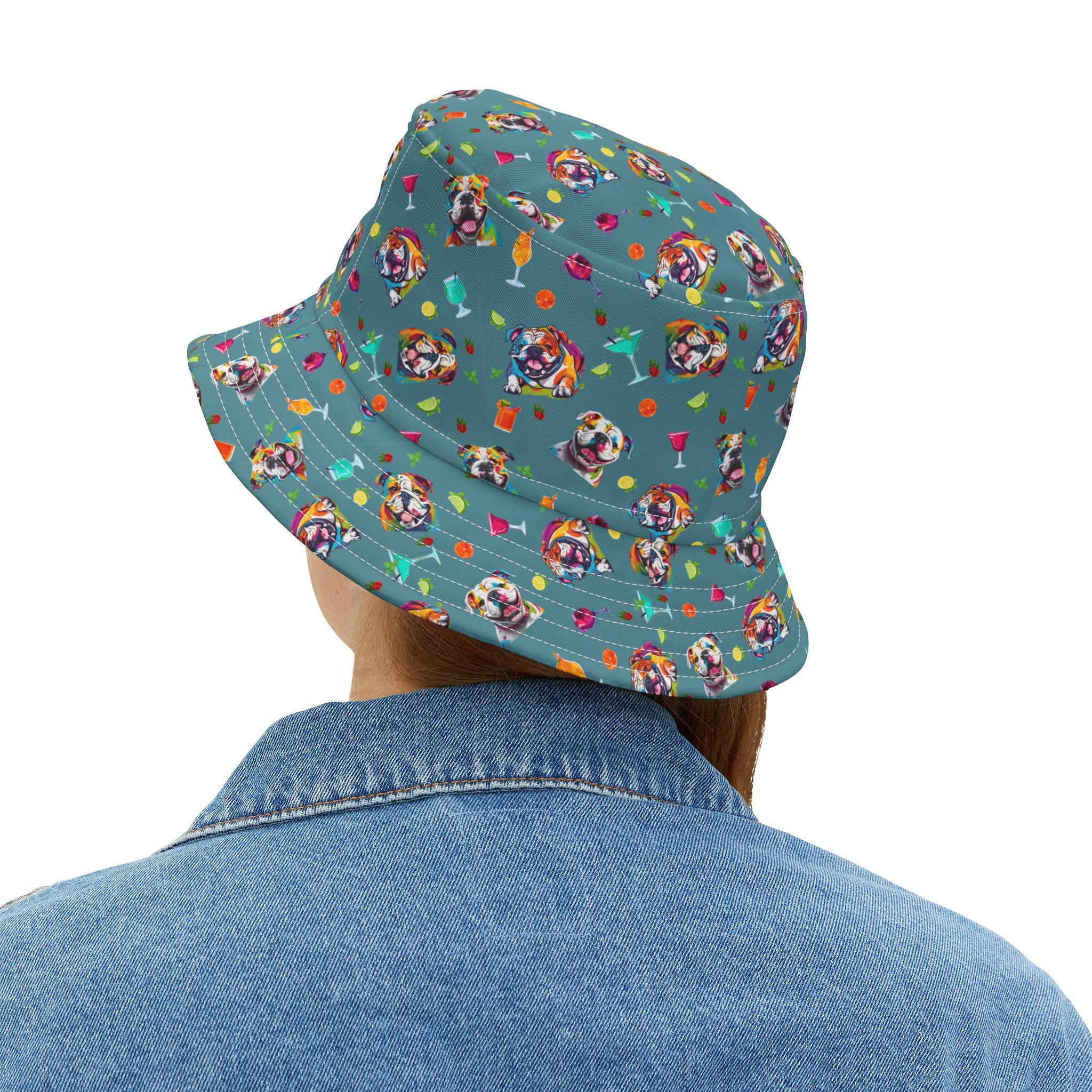 Tipsy Bully Unisex Summer Cocktail Bucket Hat (English/Turq)