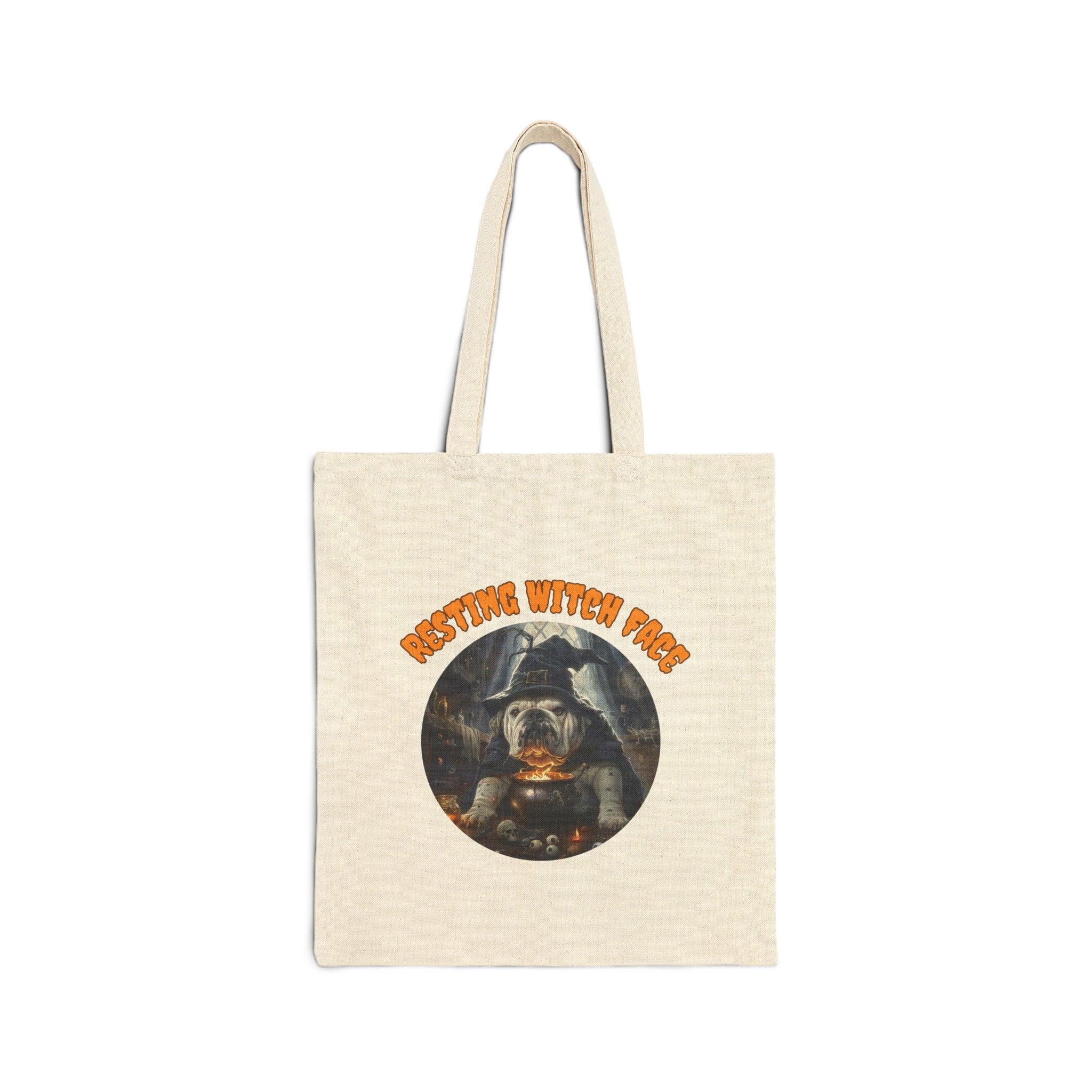 "Resting Witch Face" Trick or Treat Canvas Tote Bag (White/English)