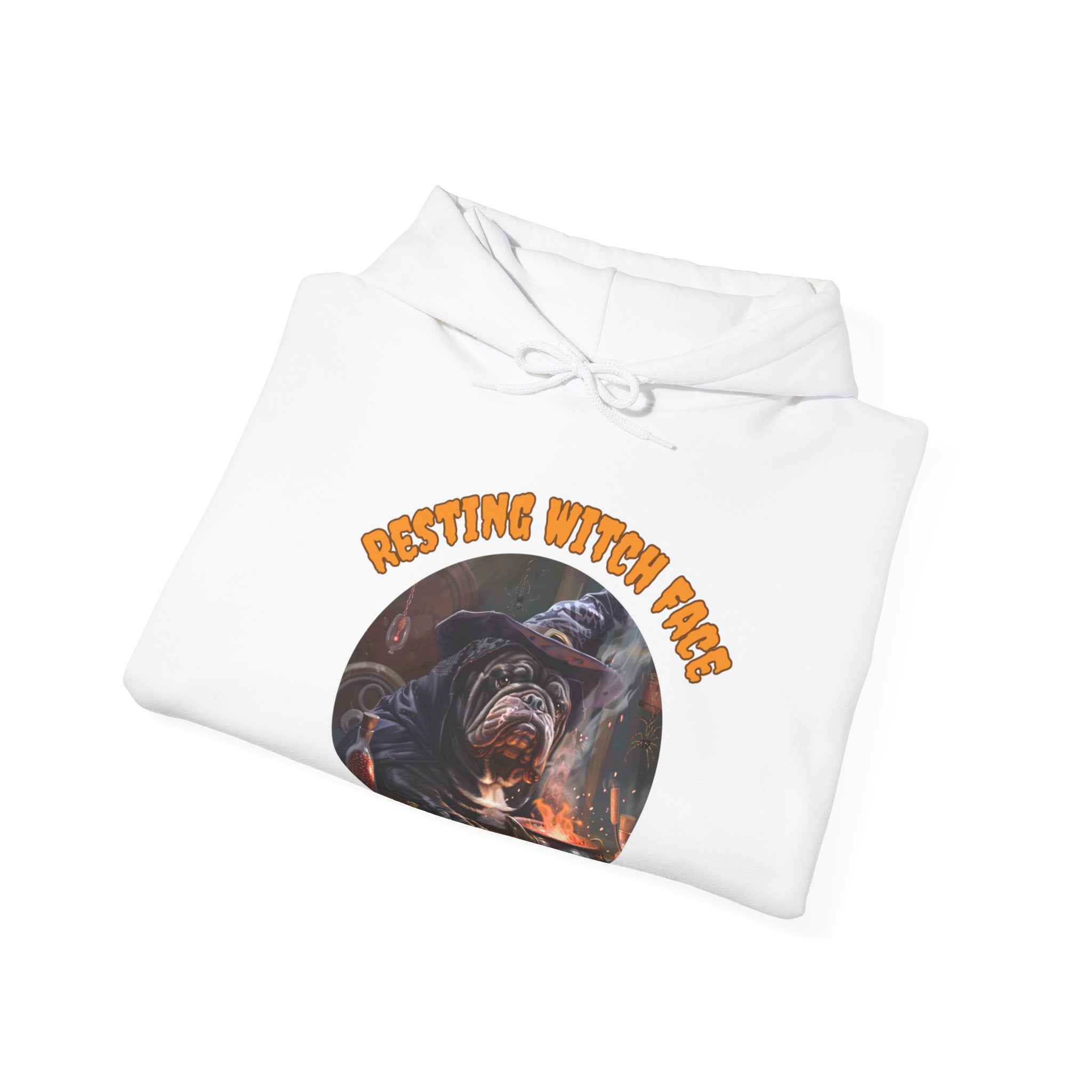 "Resting Witch Face" Halloween Bulldog Hoodie (Black/English)