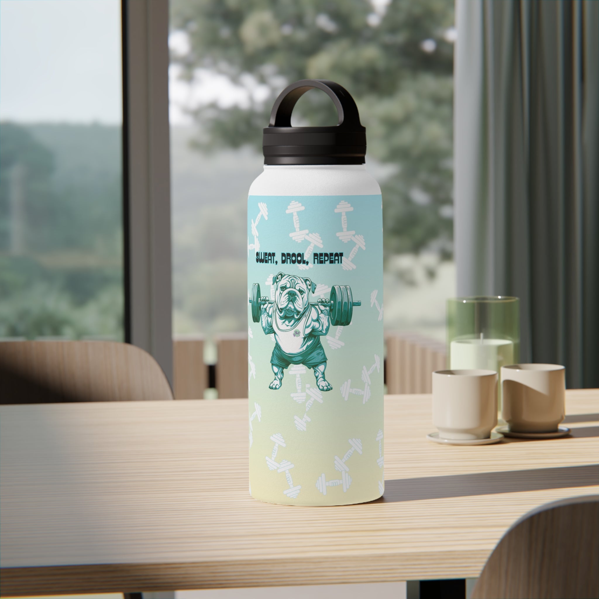 Tipsy Bully Ripped Bulldog Stainless Steel Water Bottle, Handle Lid (English/Green)