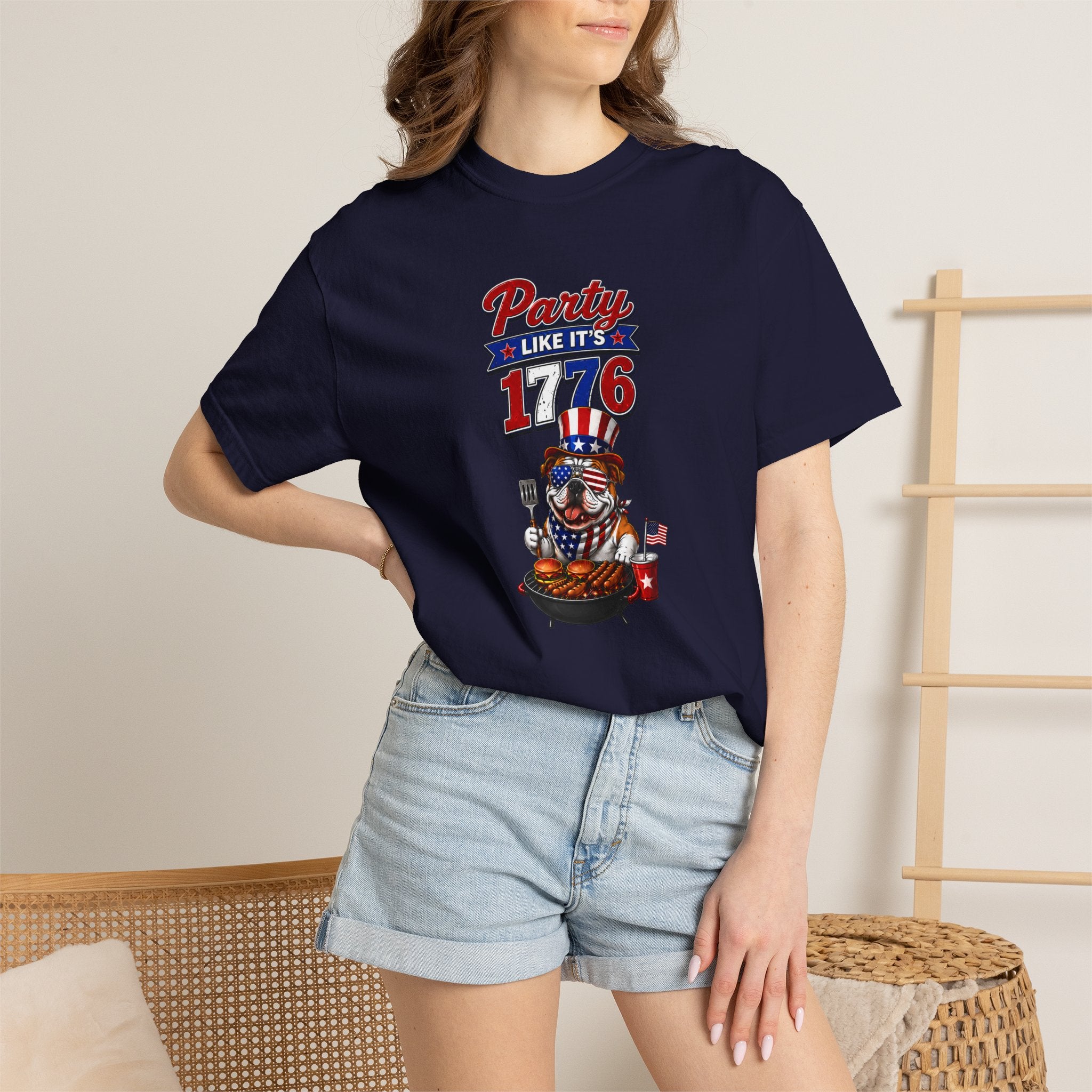 Party Like Its 1776 Bulldog T-Shirt | Patriotic Garment-Dyed Tee (English)