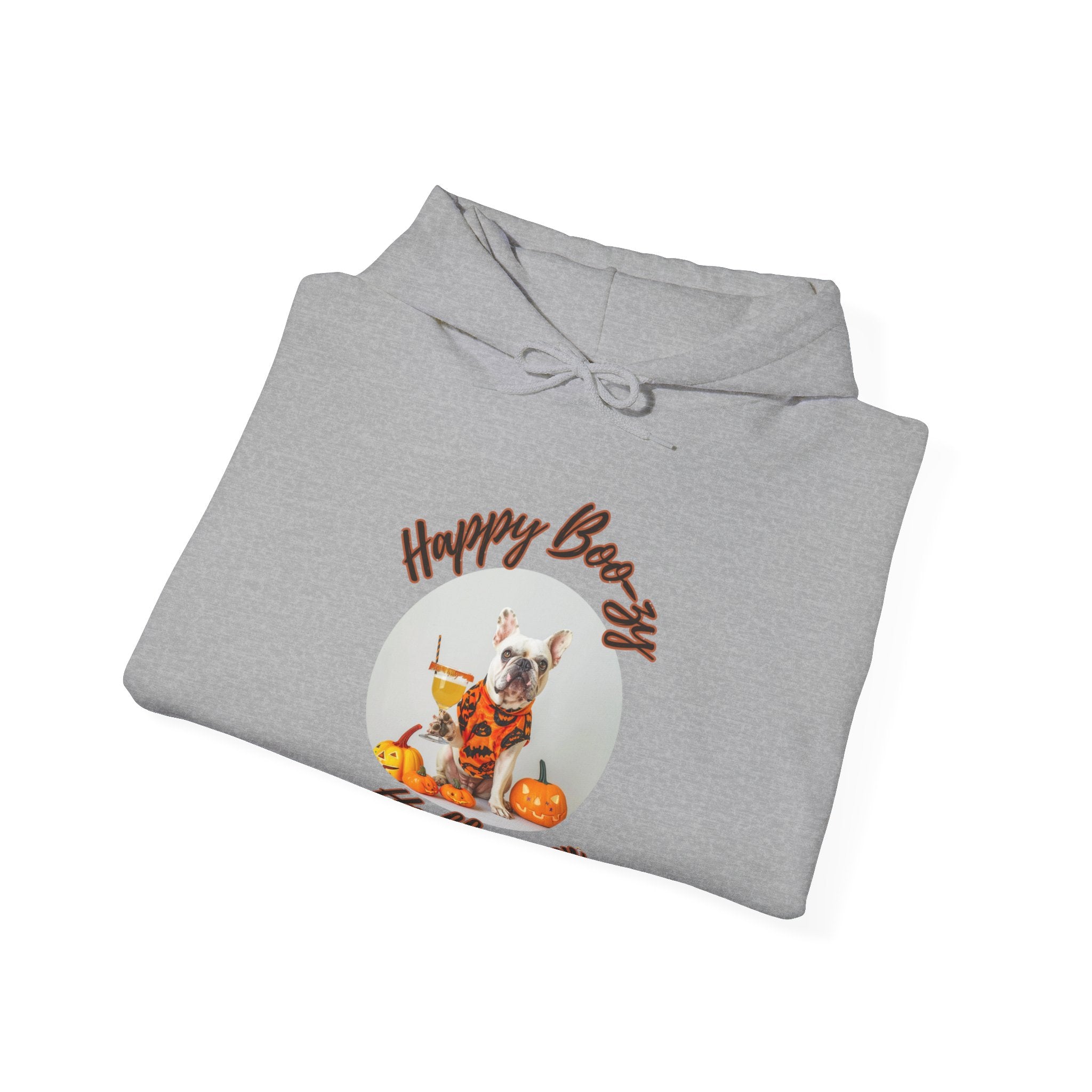 "Happy Boo-zy Halloween" Halloween Bulldog Hoodie (White/French)