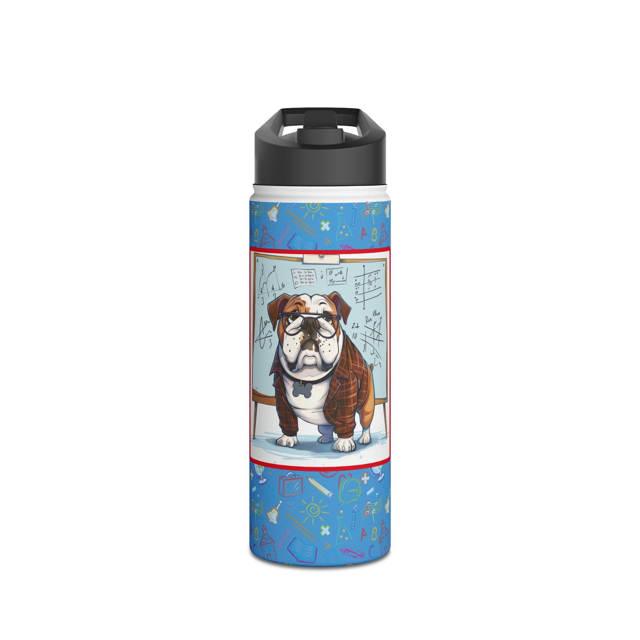 Smarty Paws Back-to-School Bulldog Water Bottle (Tan/English)