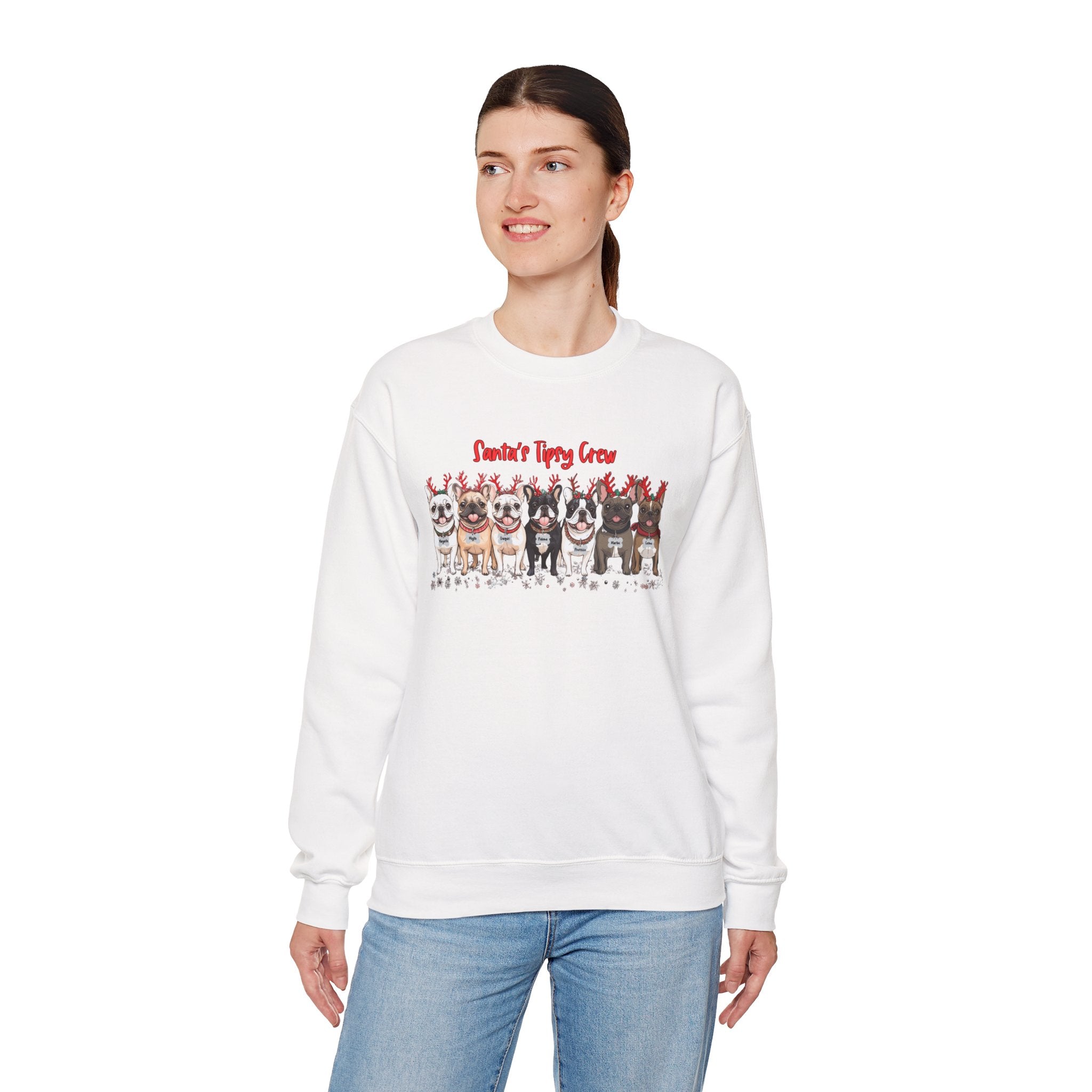“Santa’s Tipsy Crew” Christmas Crewneck Sweatshirt - Unisex option 15 - French Bulldog mom sweatshirt | Tipsy Bully