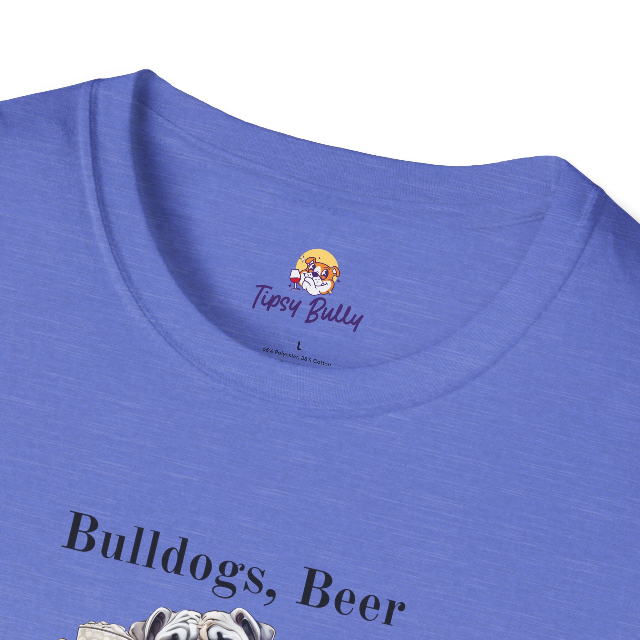 Bulldogs, Beer, and Bad Decisions" Unisex T-Shirt by Tipsy Bully (English/White)