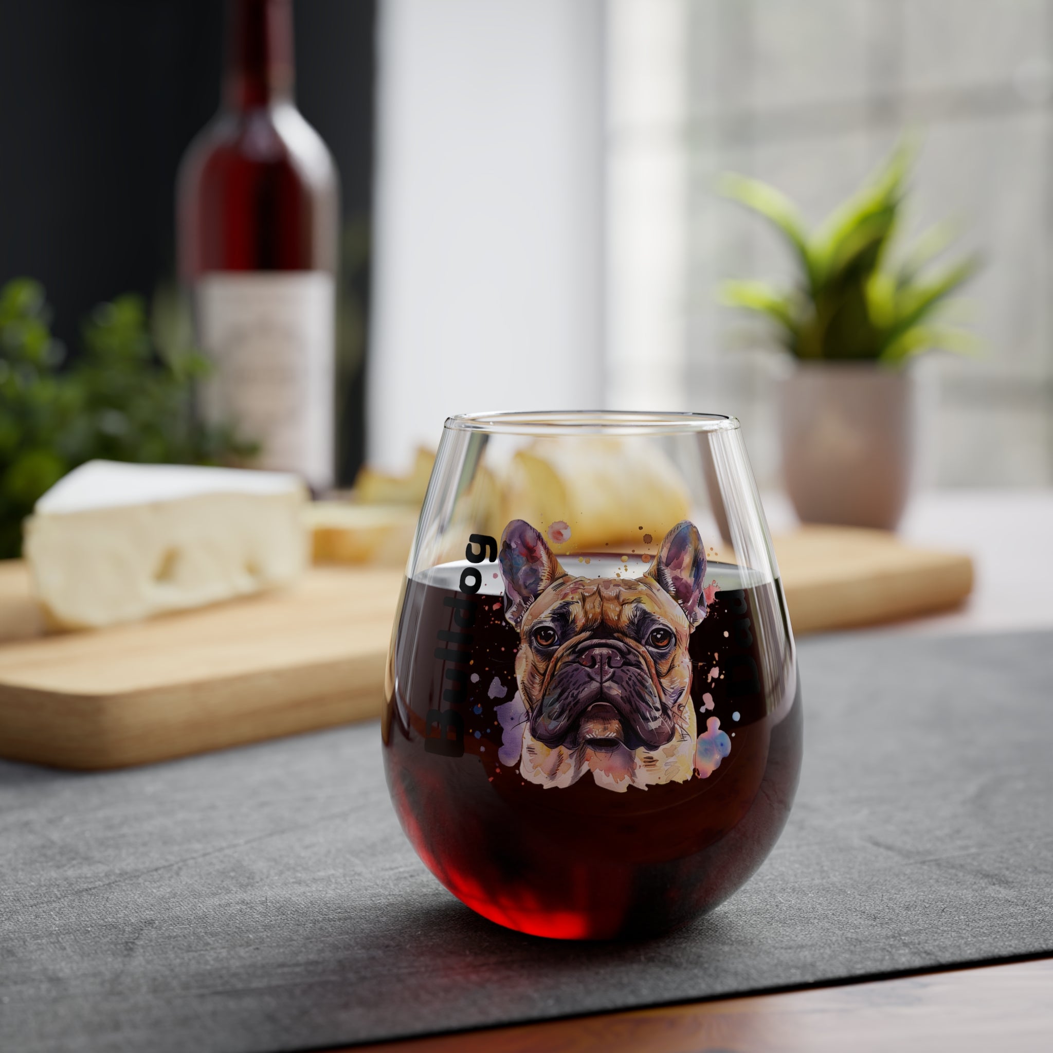 Bulldog Dad Wine Glass - Brown French