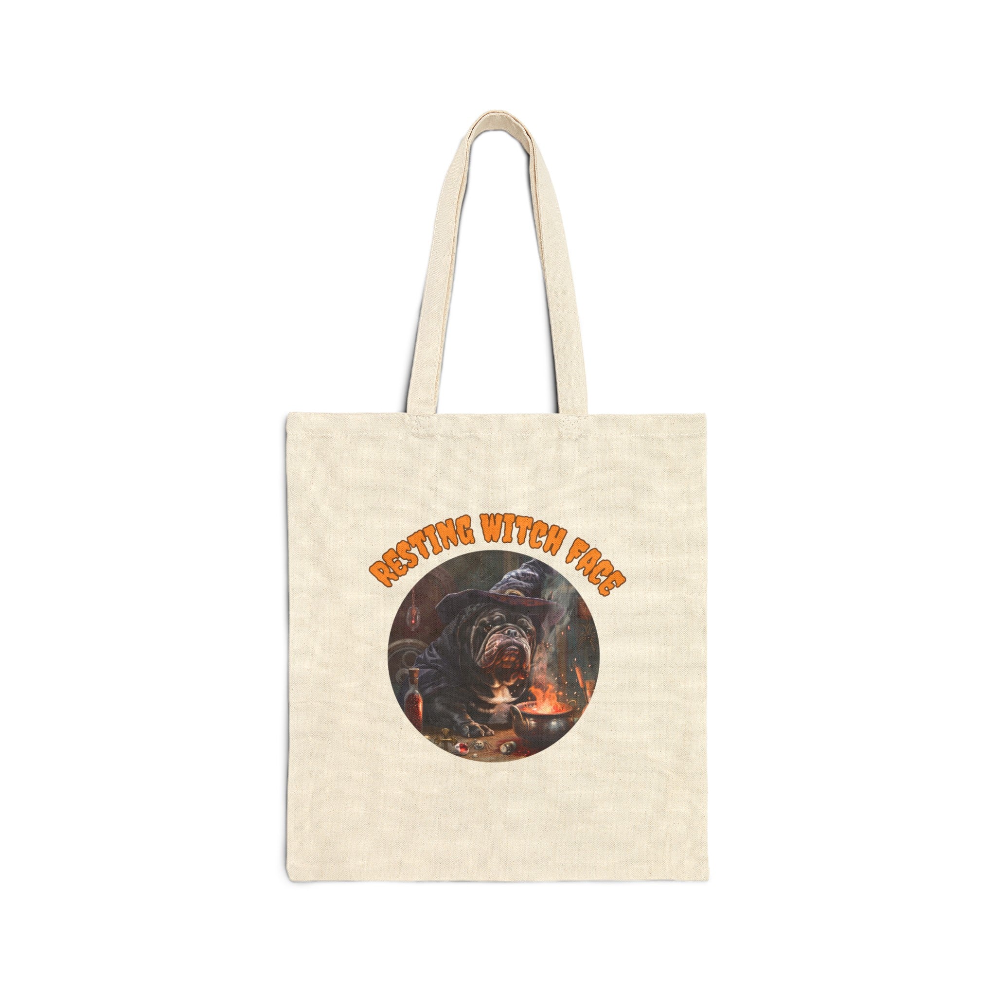 "Resting Witch Face" Trick or Treat Canvas Tote Bag (Black/English)