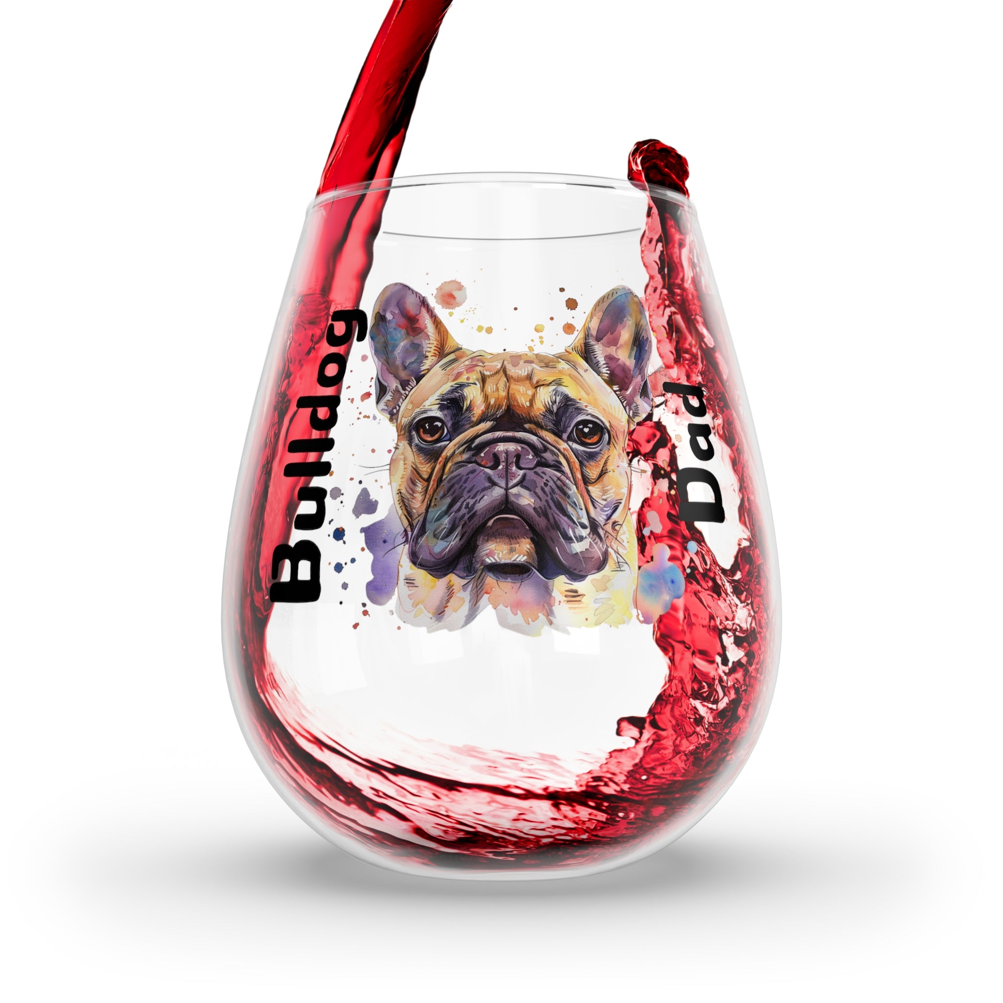 Bulldog Dad Wine Glass - Brown French