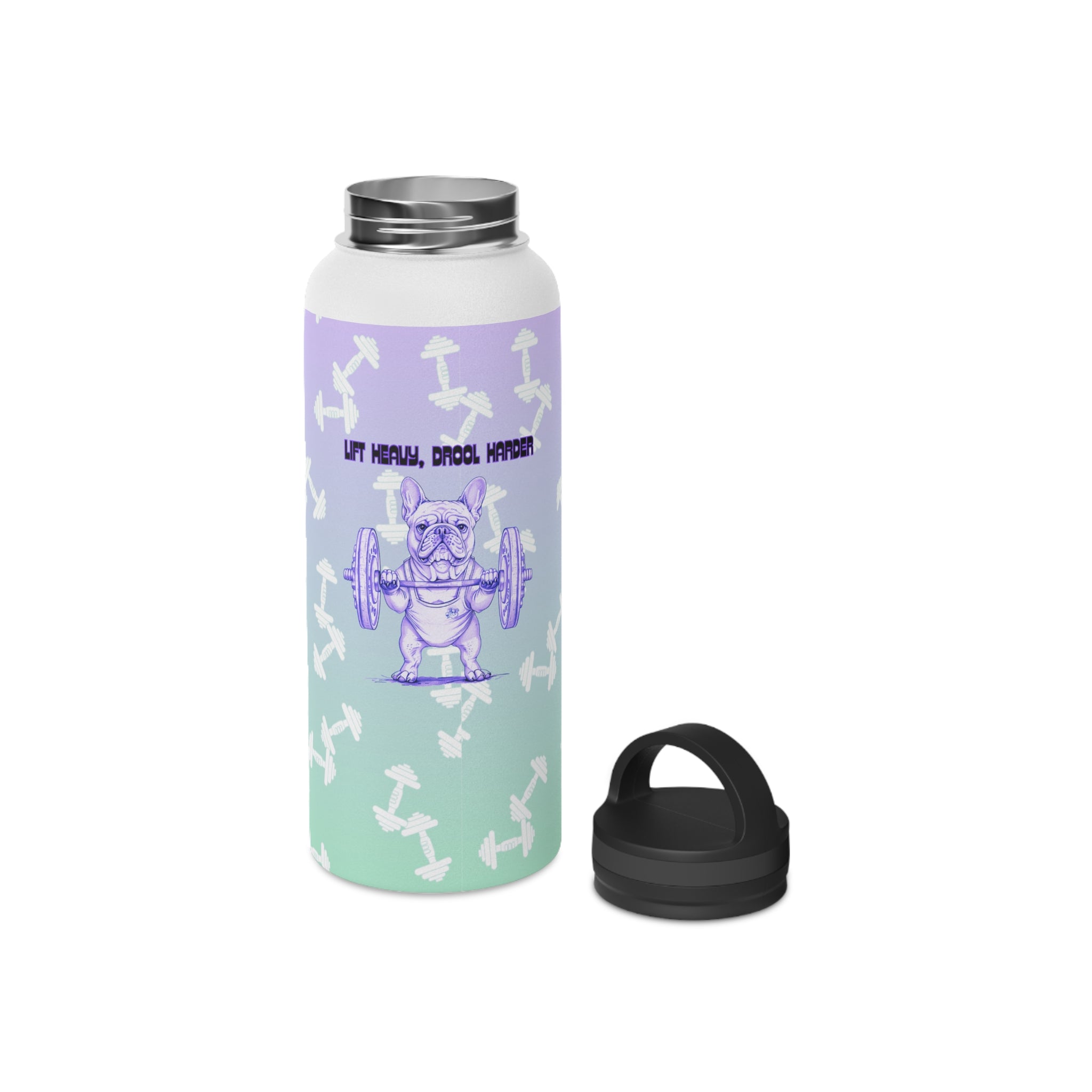 Tipsy Bully Ripped Bulldog Stainless Steel Water Bottle, Handle Lid (French/Purple)