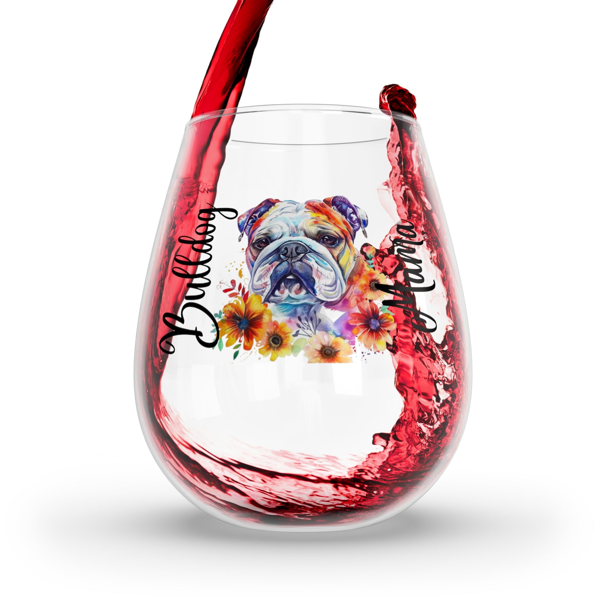 Bulldog Mama Wine Glass - White English