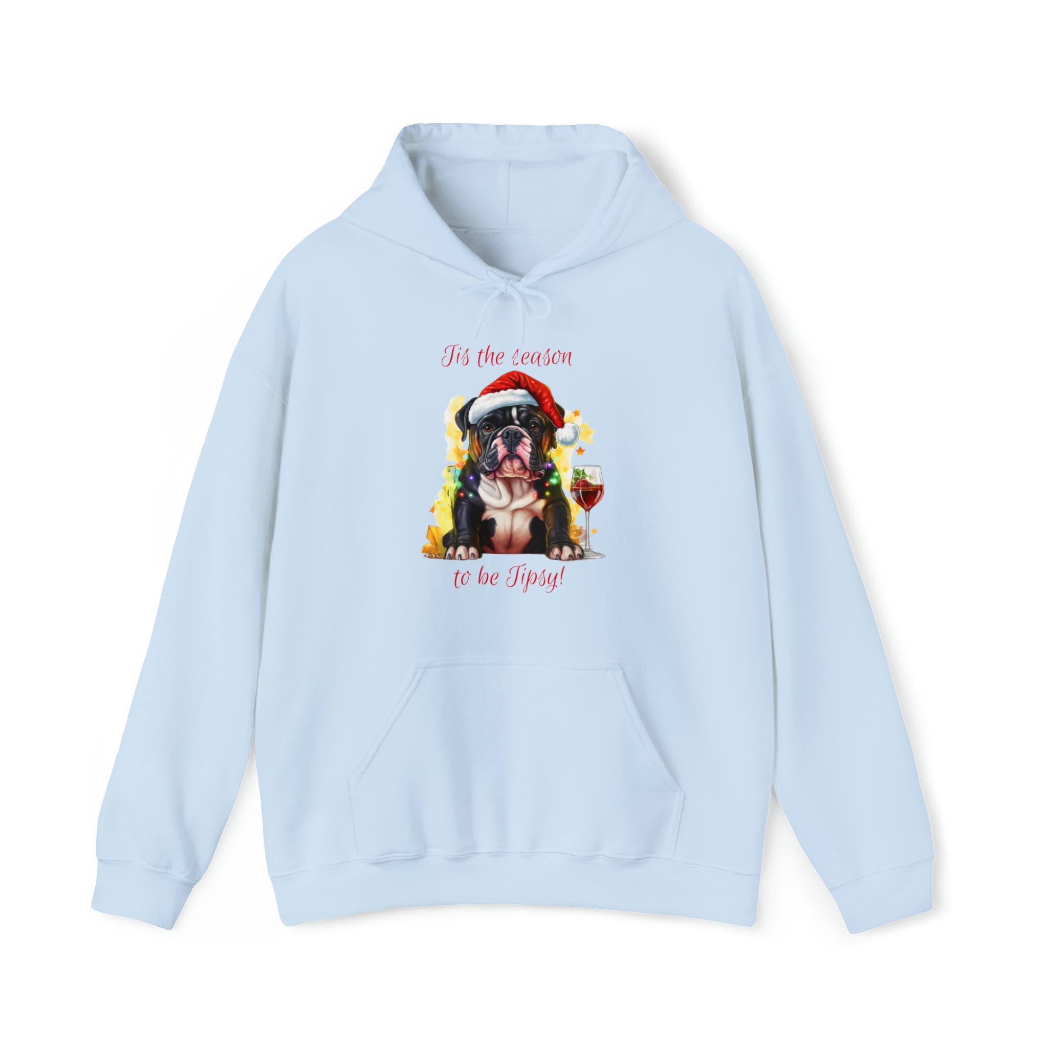 English Bulldog Xmas Hoodie - Tis the Season to be Tipsy