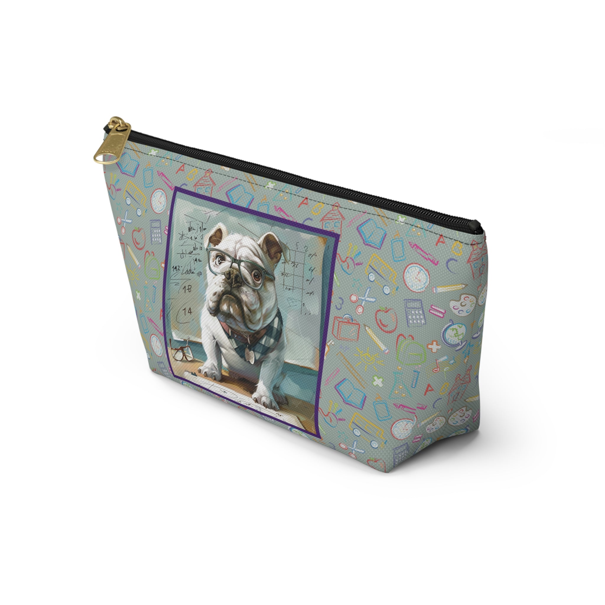 Smarty Paws Back-to-School Bulldog Accessory Pouch (White/English)