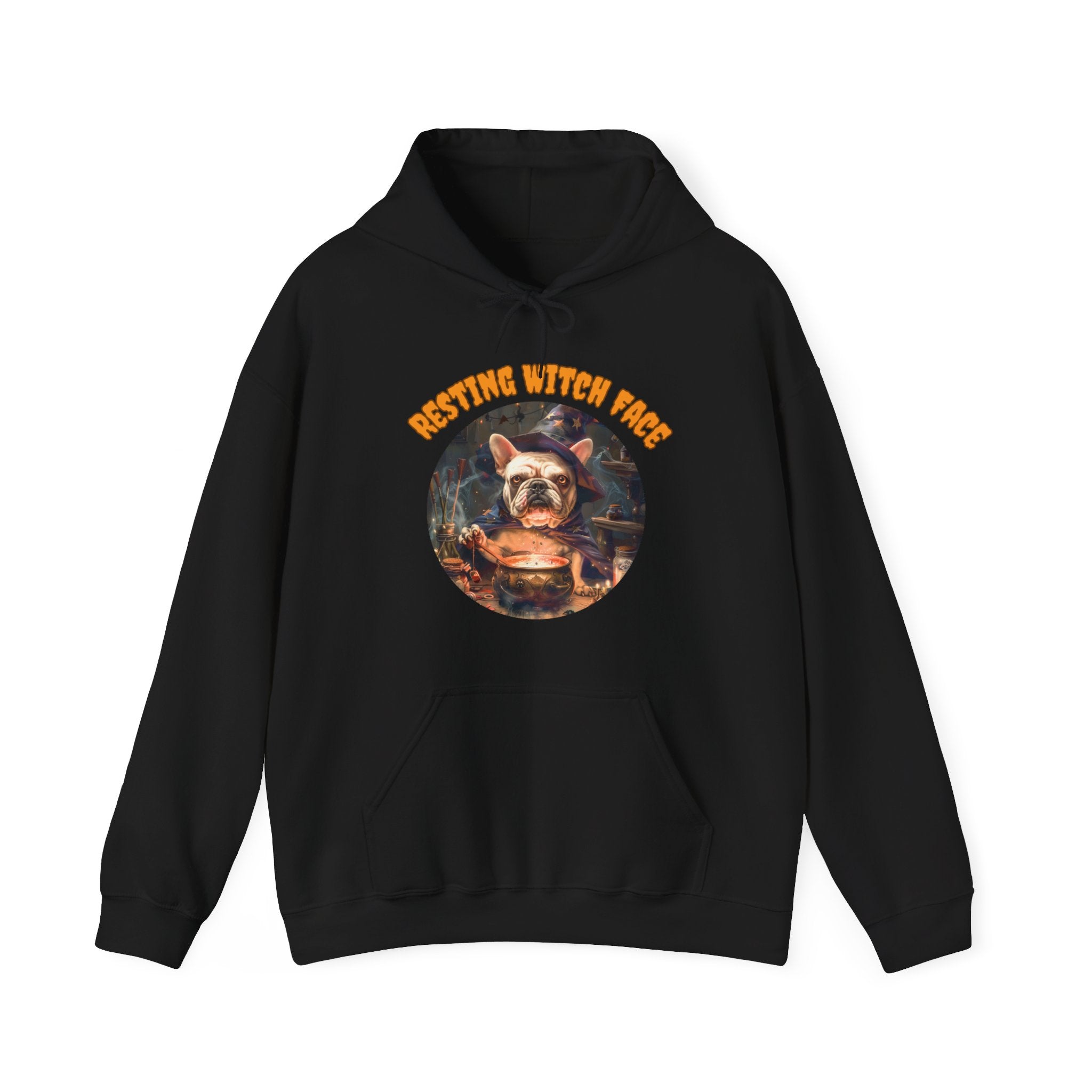 "Resting Witch Face" Halloween Bulldog Hoodie (White/French)