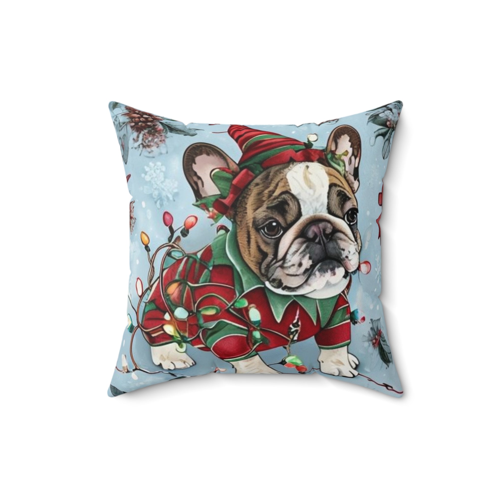 “Holiday Bulldog Wonderland” Christmas pillow (French)