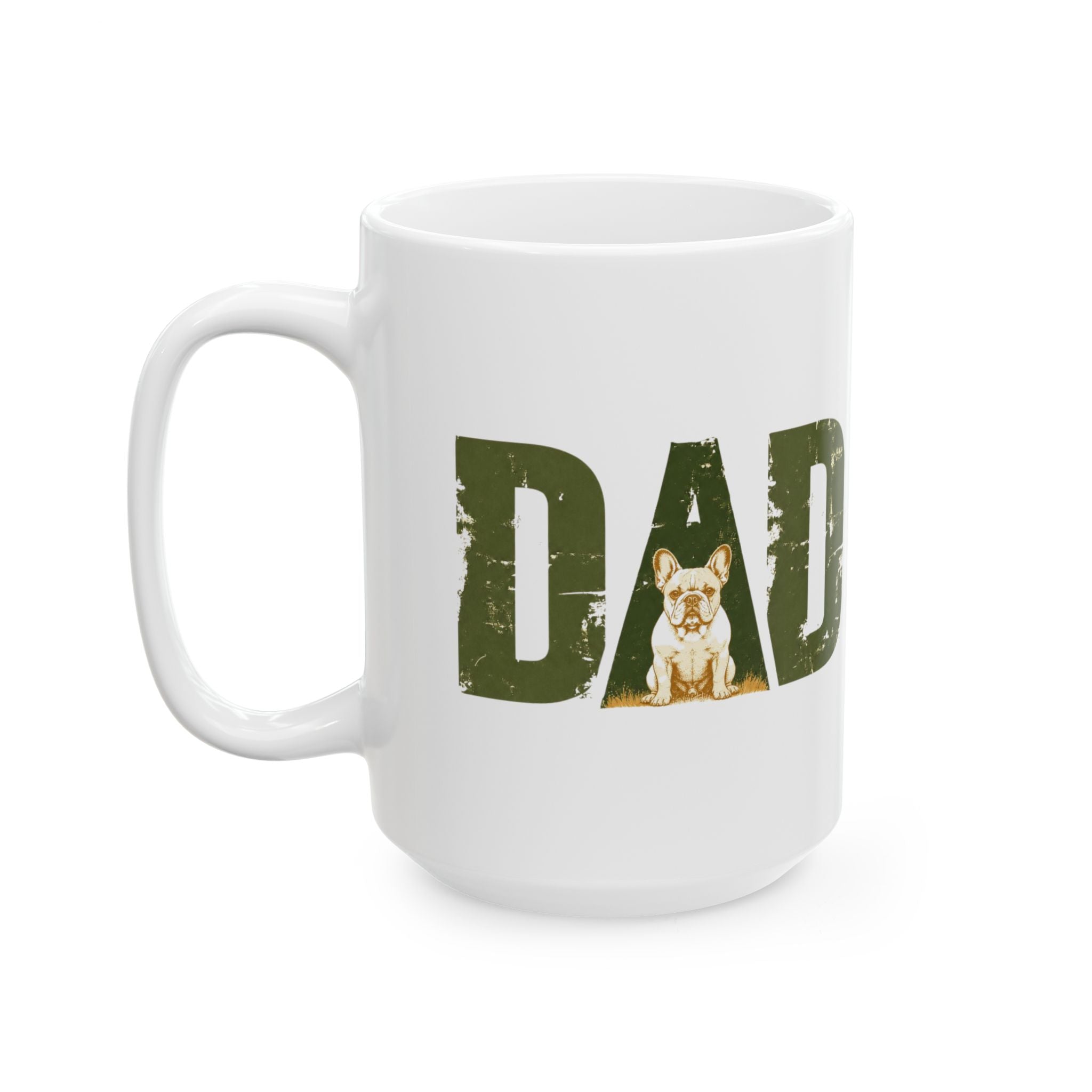Bulldog Dad Ceramic Mug (11oz/15oz) | Distressed DAD Ceramic Mug (French)