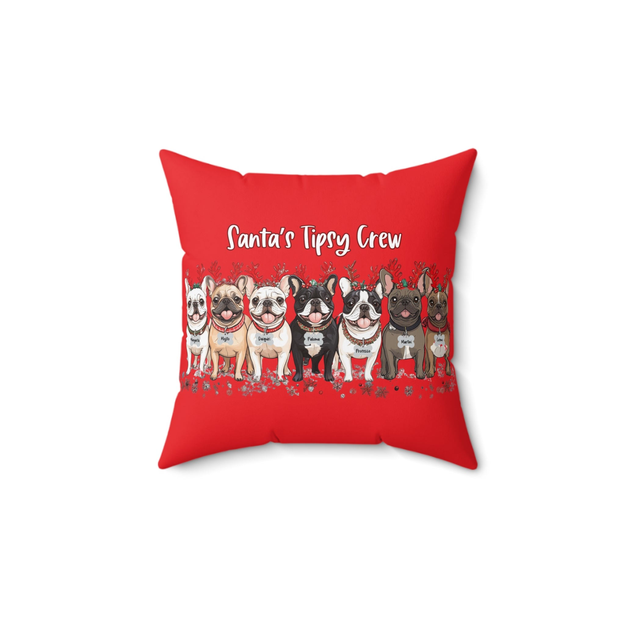 “Santa’s Tipsy Crew” Christmas pillow (Red/French)