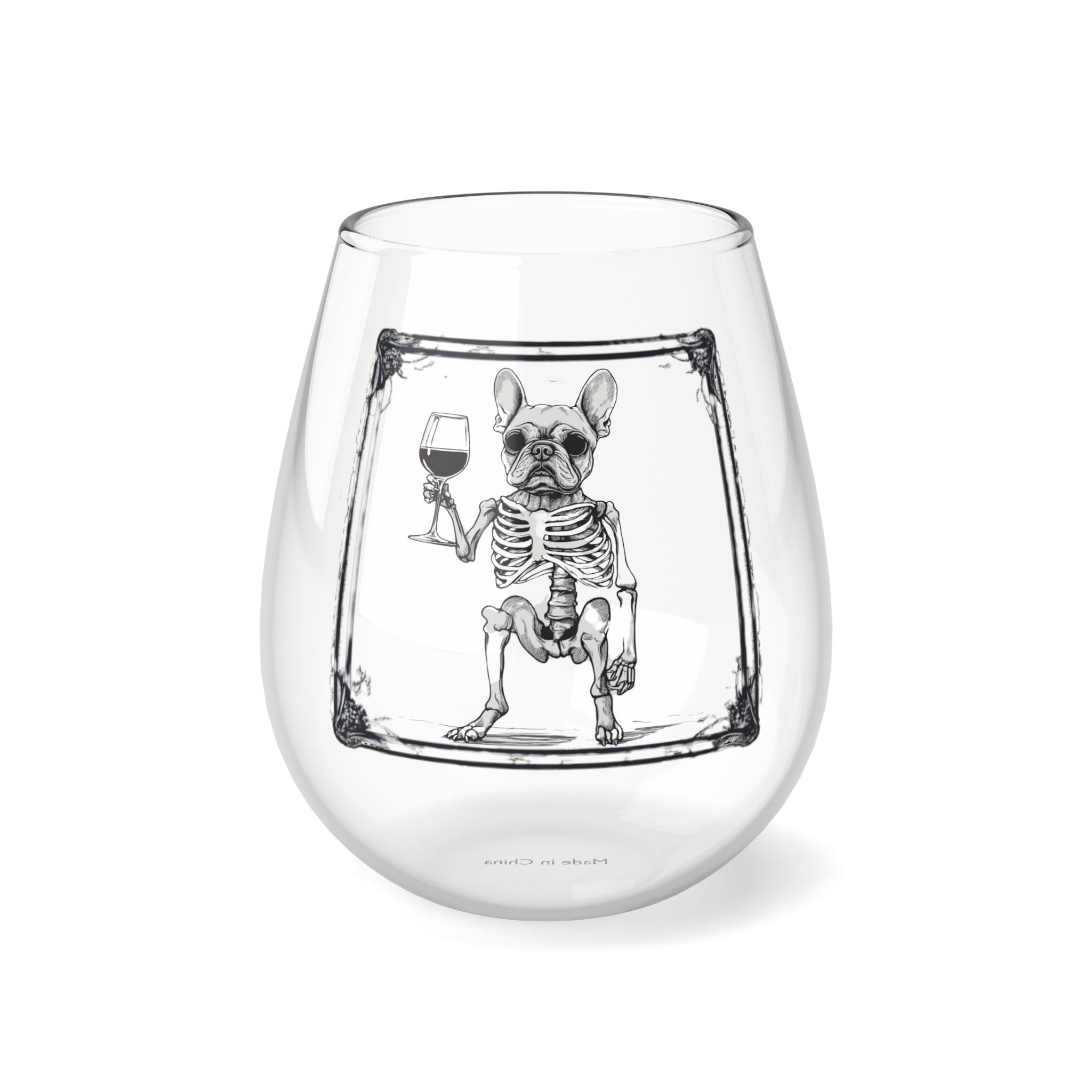 Spooky Sips Bulldog Wine Glass (French)