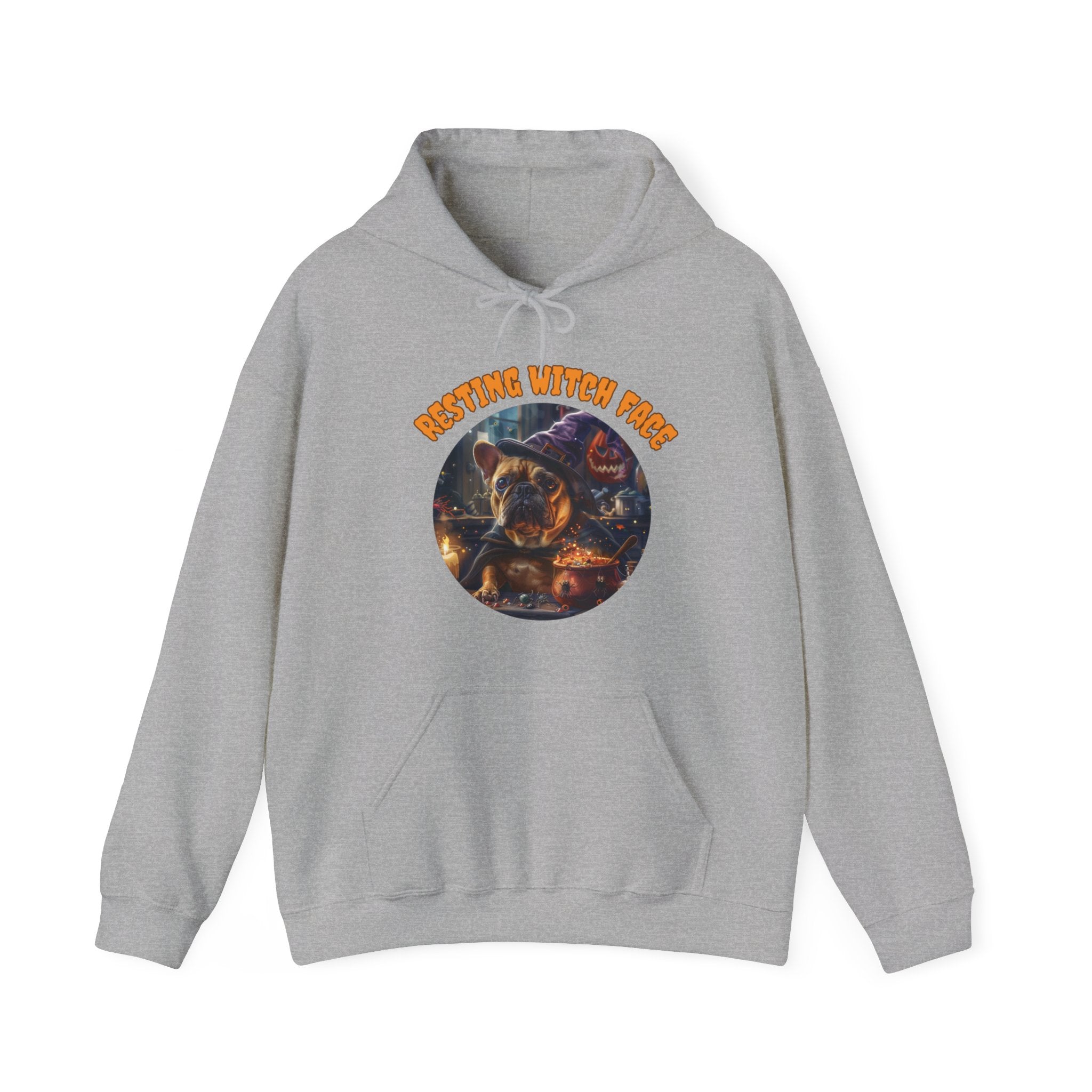 "Resting Witch Face" Halloween Bulldog Hoodie (Tan/French)