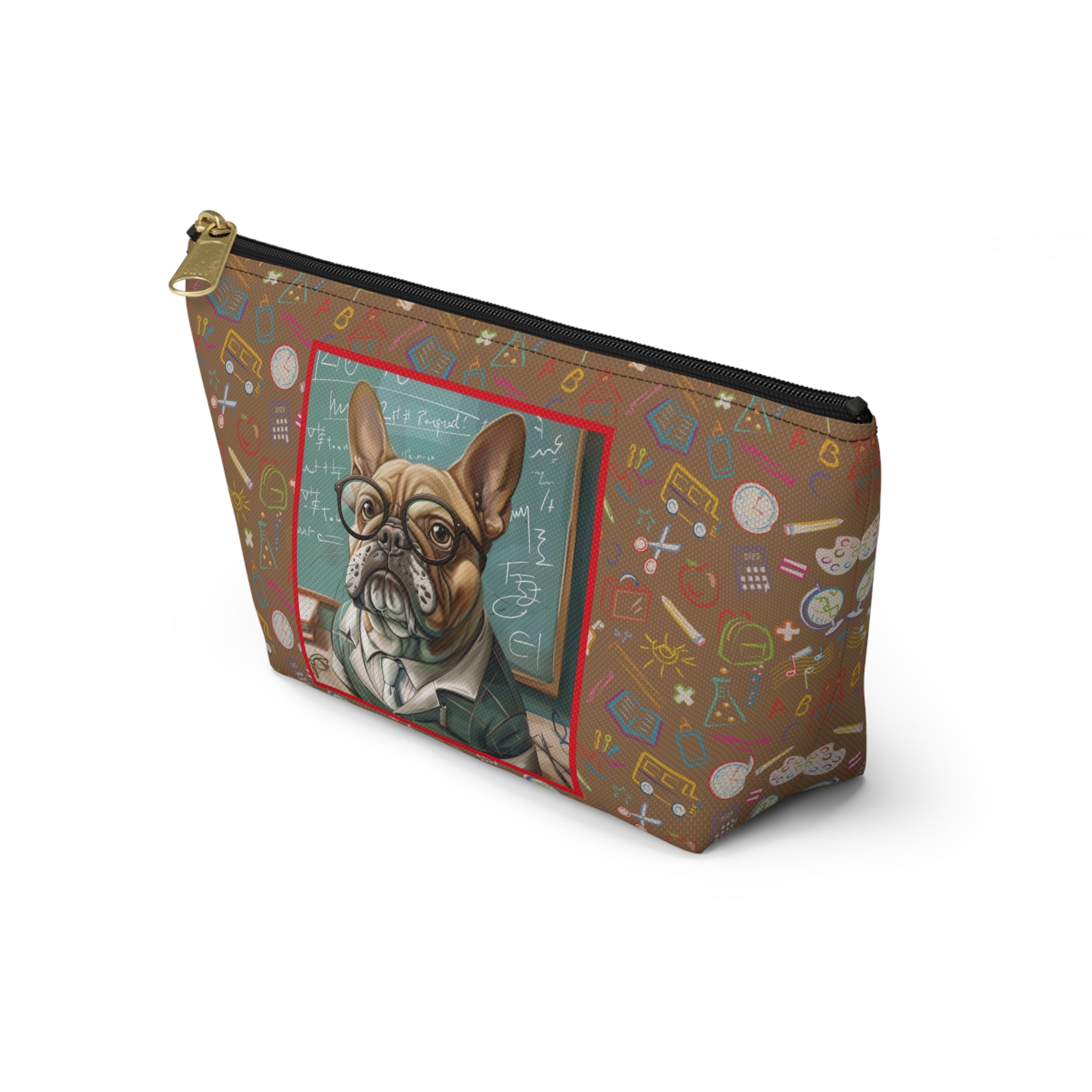 Smarty Paws Back-to-School Bulldog Accessory Pouch (Tan/French)