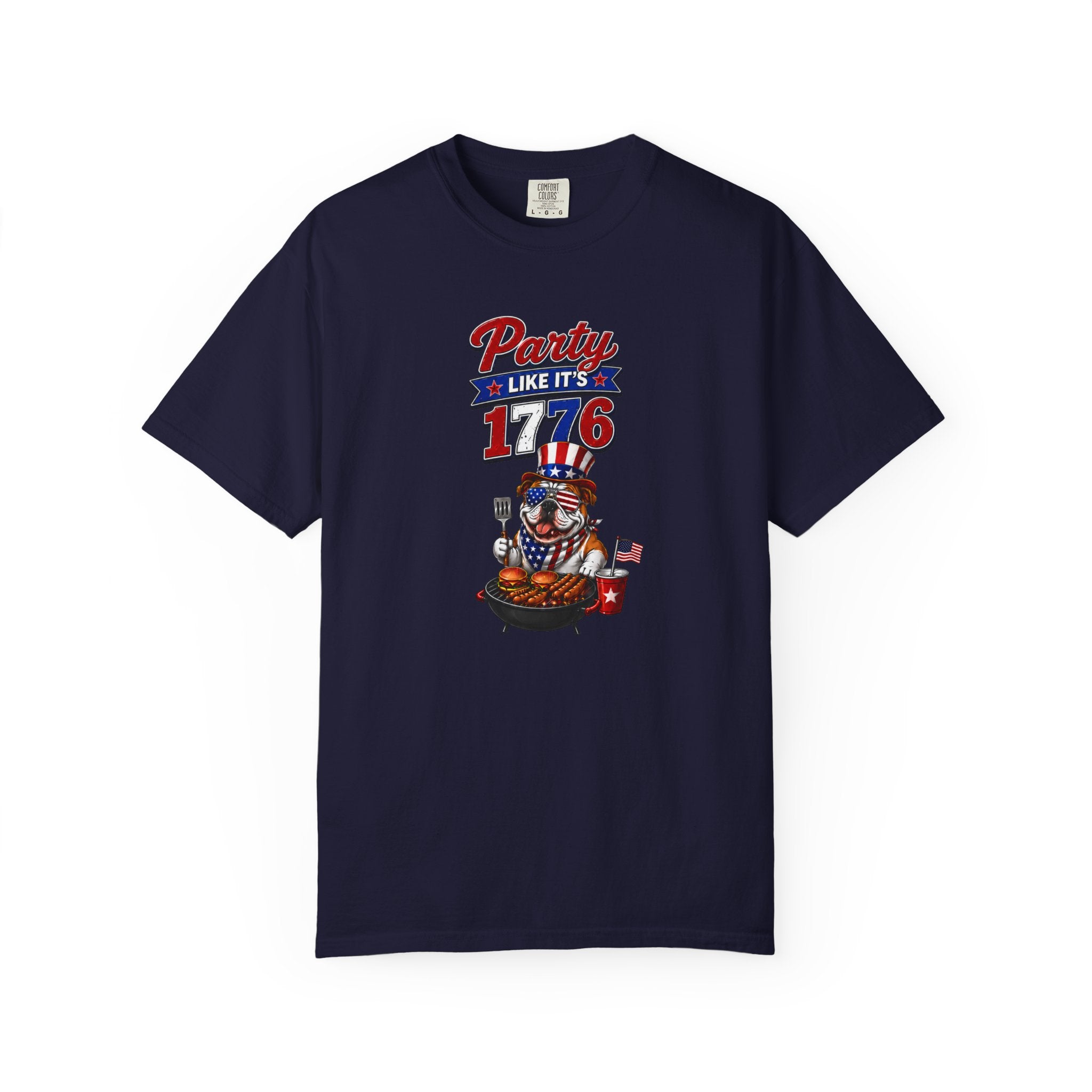 Party Like Its 1776 Bulldog T-Shirt | Patriotic Garment-Dyed Tee (English)