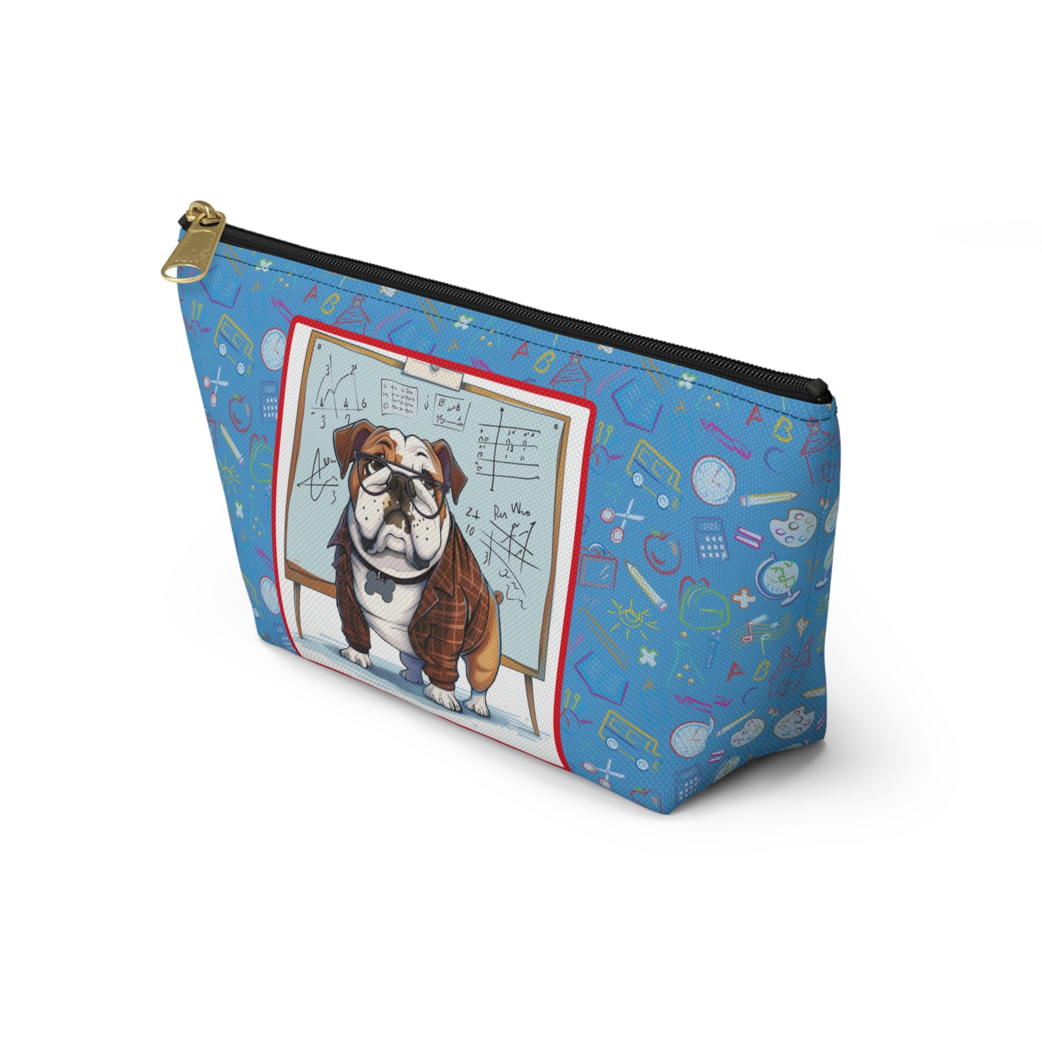 Smarty Paws Back-to-School Bulldog Accessory Pouch (Tan/English)