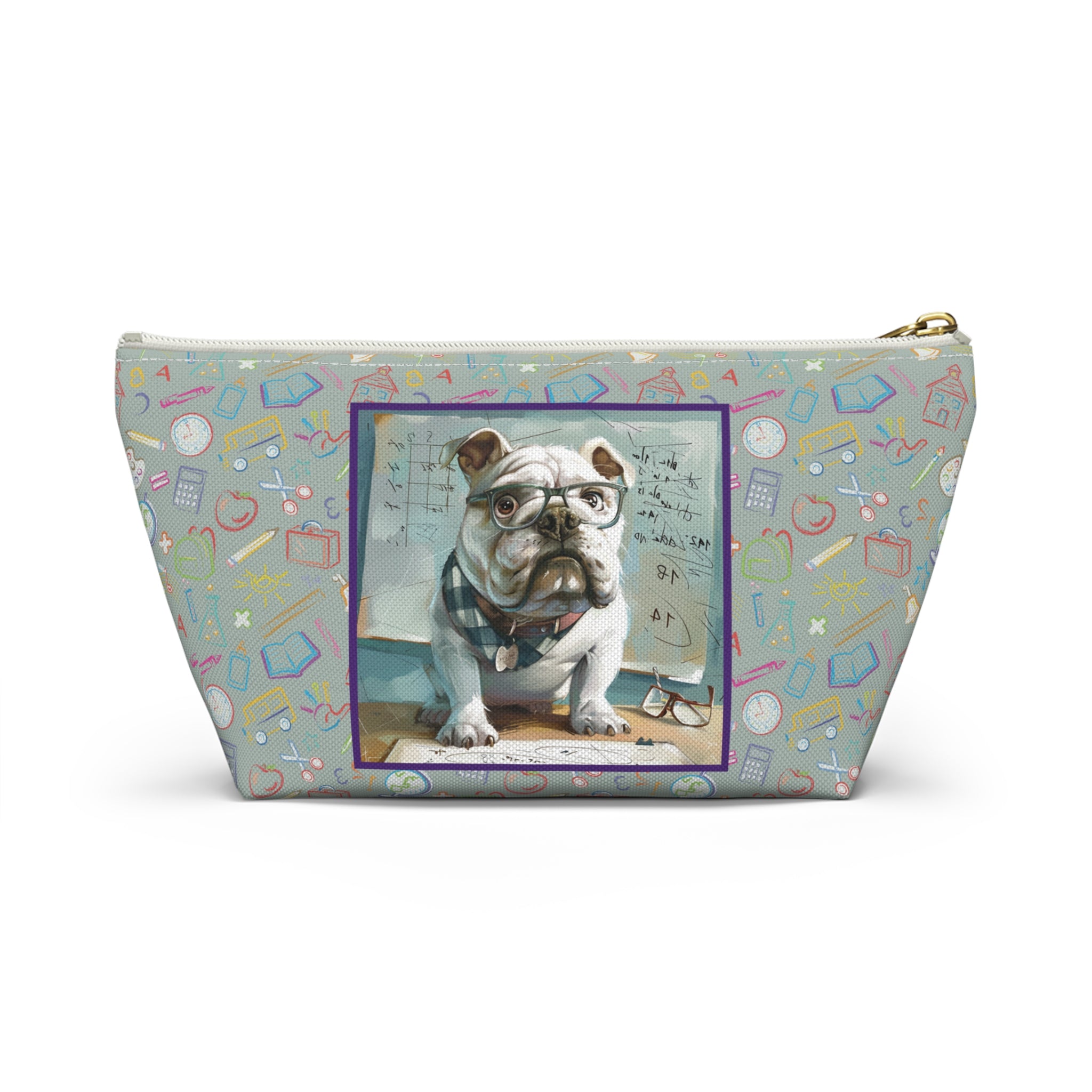 Smarty Paws Back-to-School Bulldog Accessory Pouch (White/English)