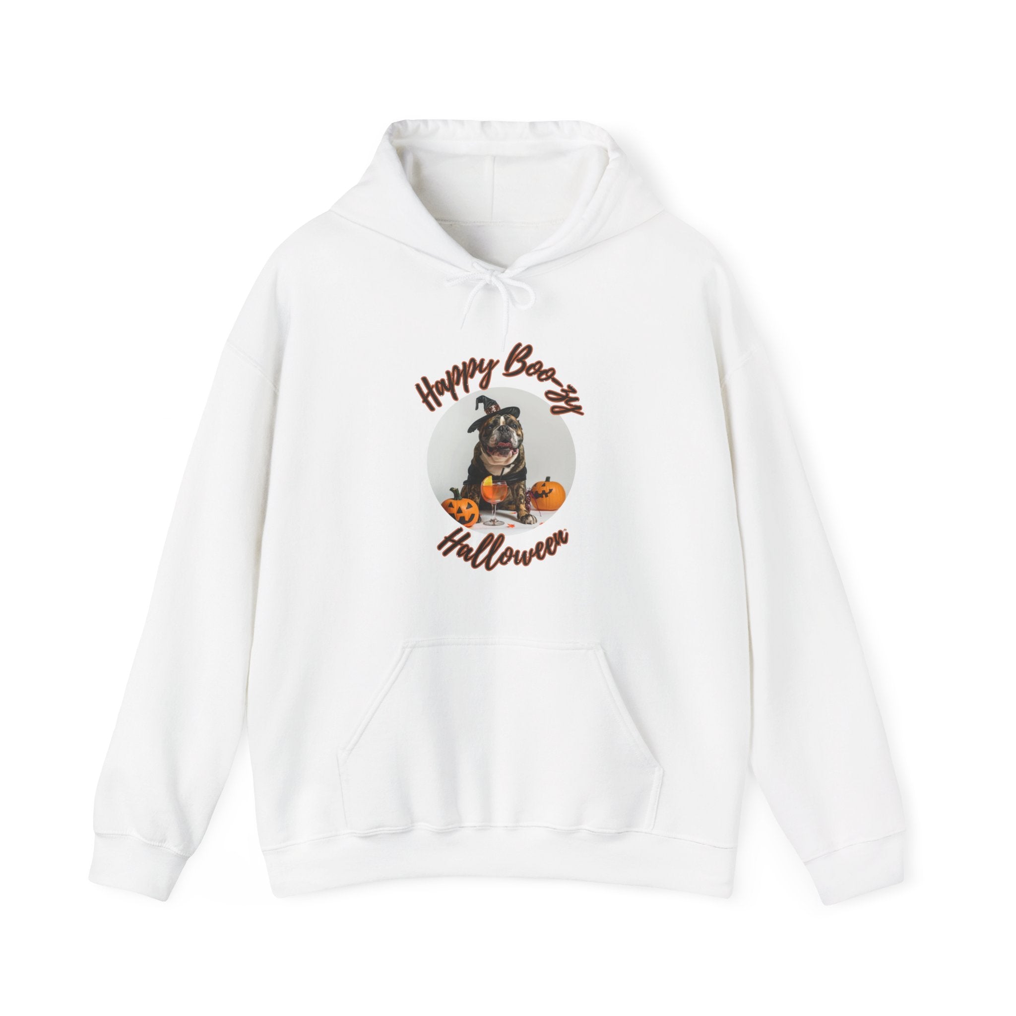 "Happy Boo-zy Halloween" Halloween Bulldog Hoodie (Black/French)